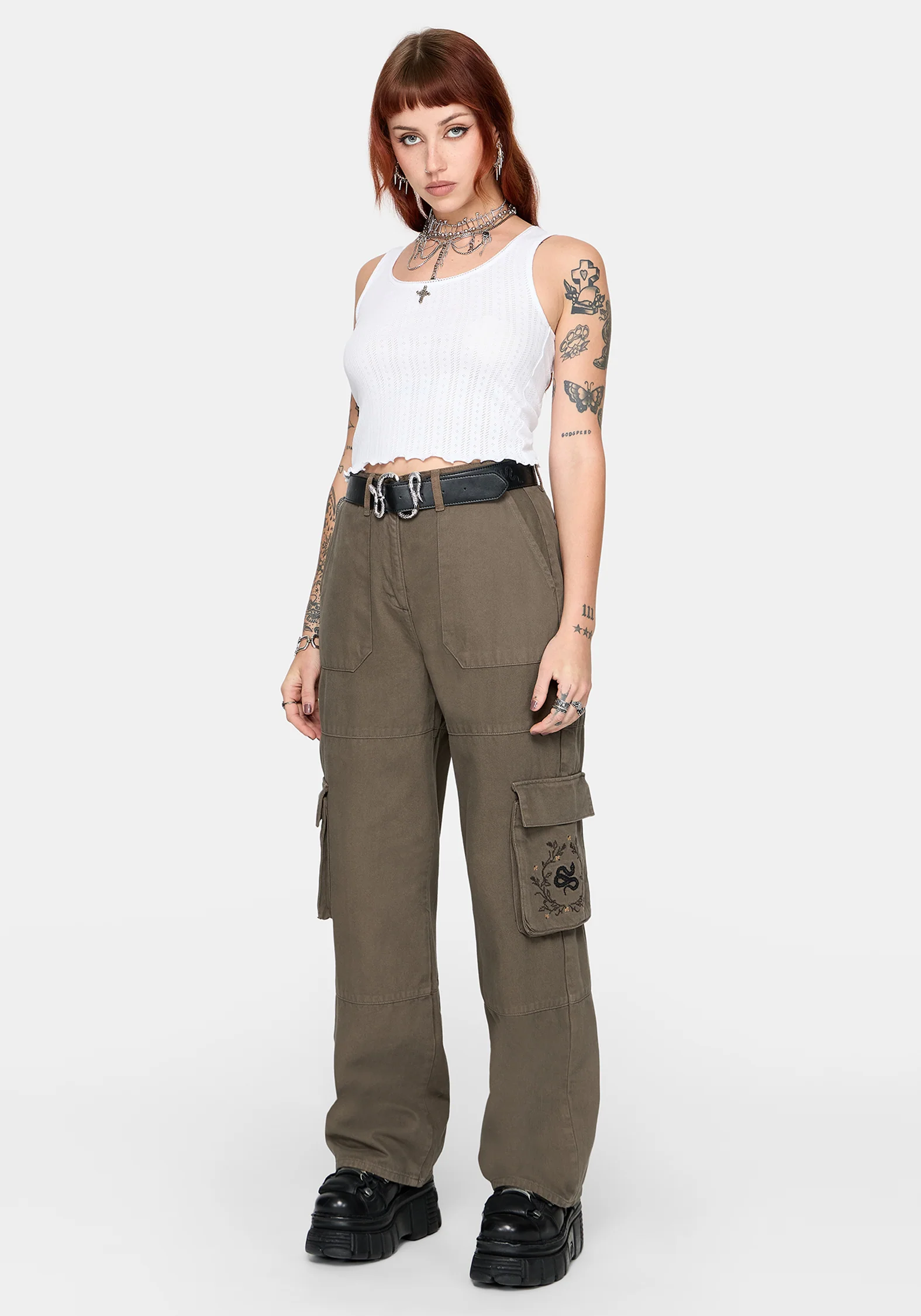 Ophidian Snake Embroidered Cargo Trousers - Image 3