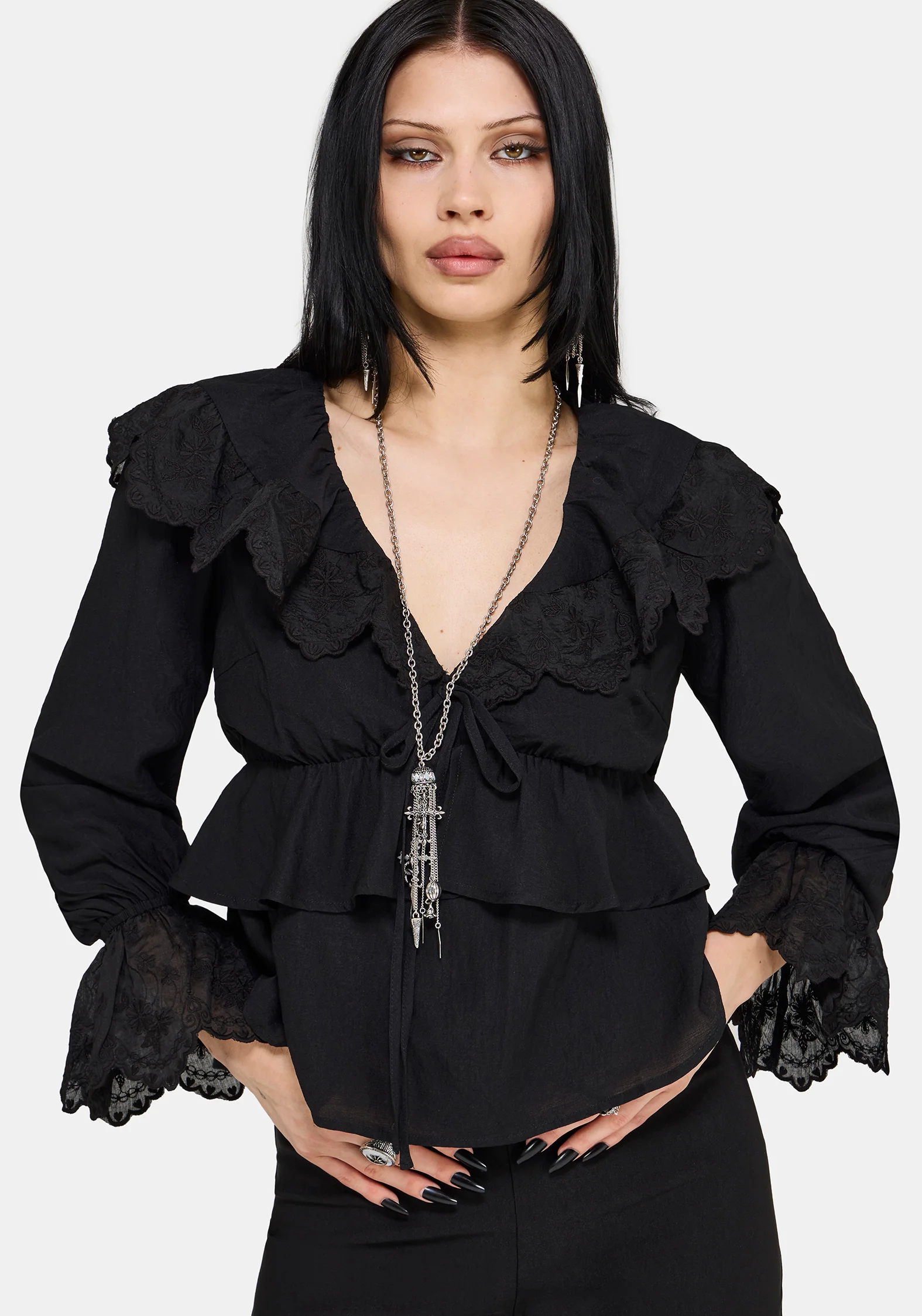 Ottie Rüsche Hals Krawatte Vorderseite Bluse - Image 2