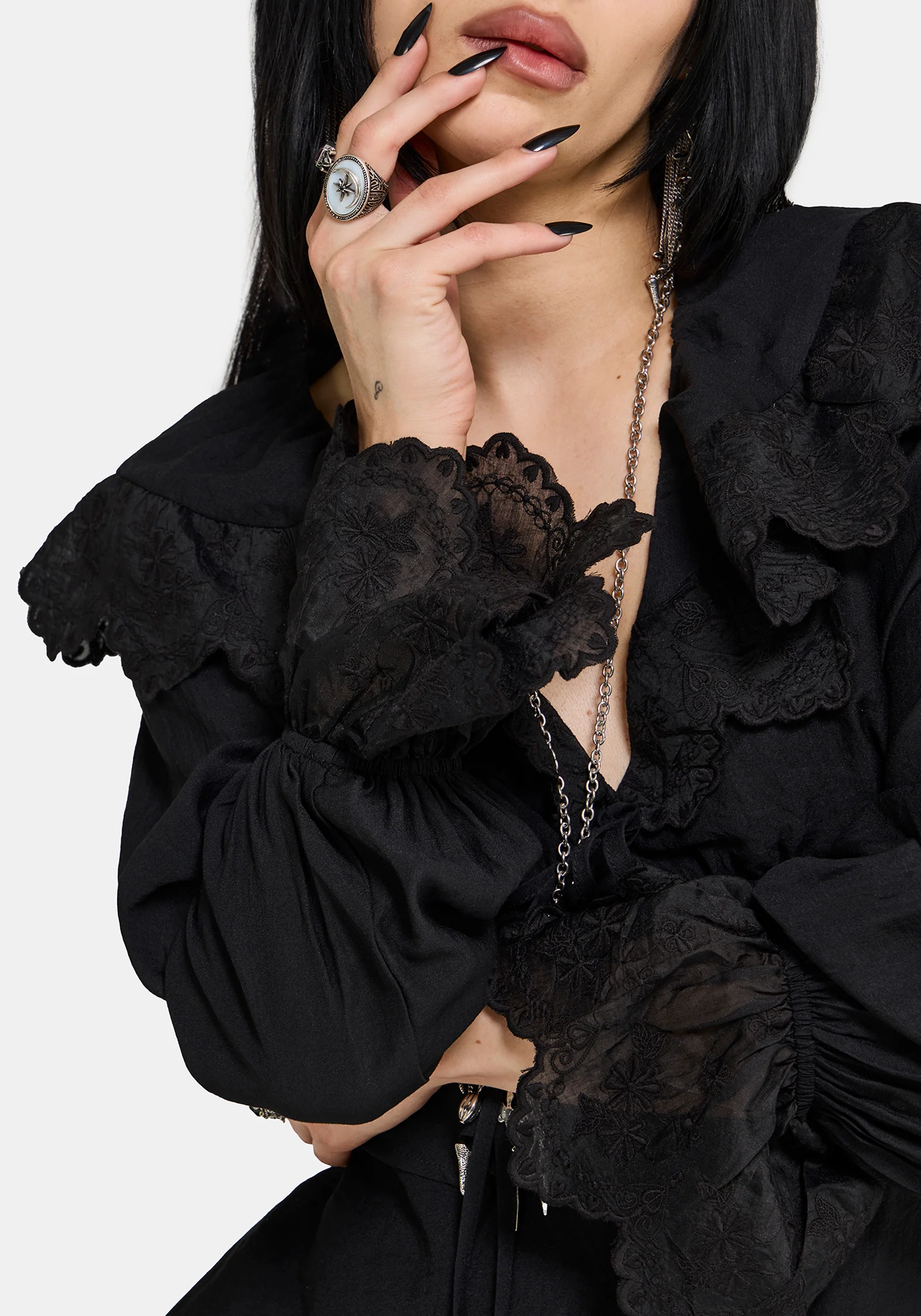 Ottie Rüsche Hals Krawatte Vorderseite Bluse - Image 3