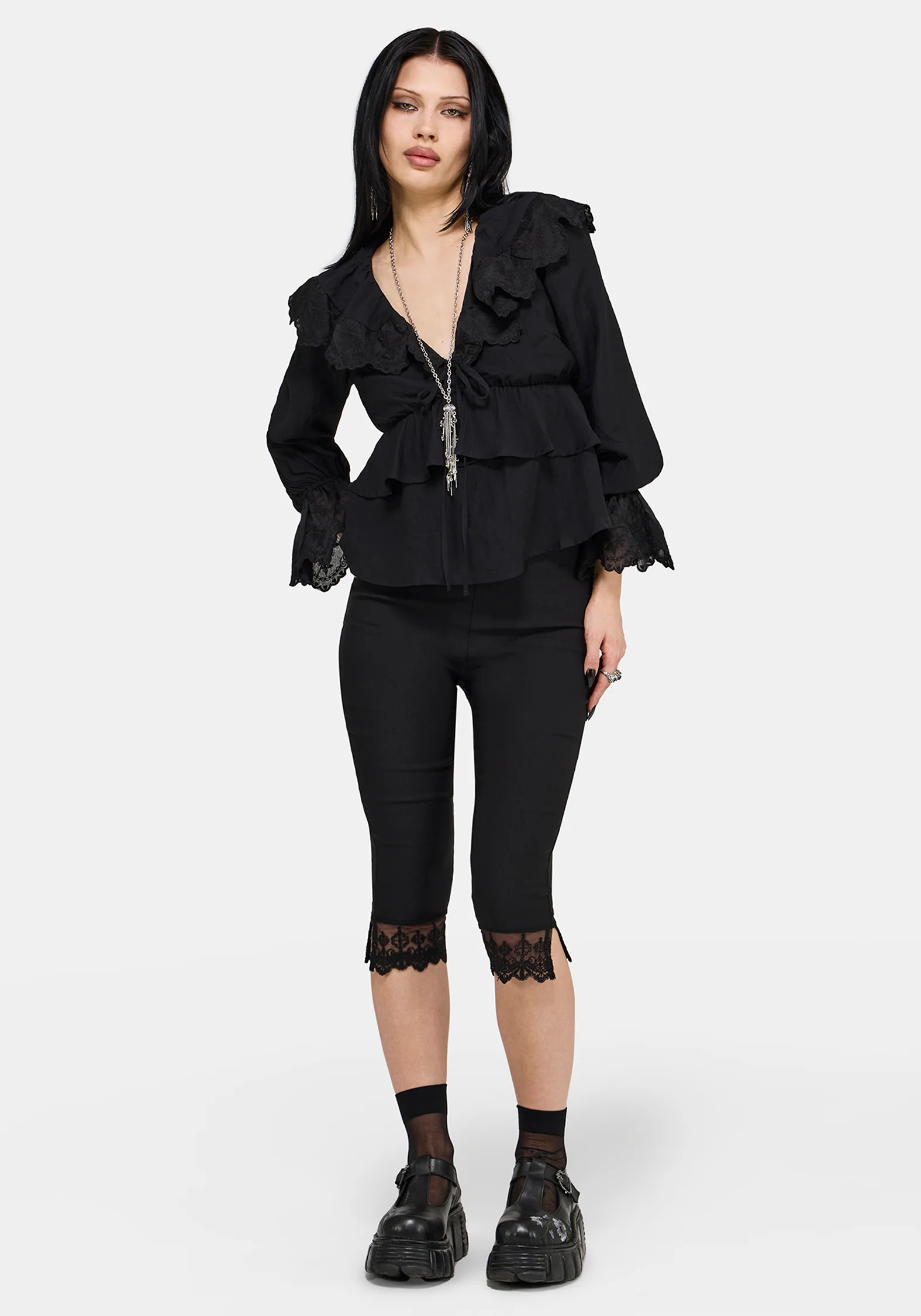 Ottie Rüsche Hals Krawatte Vorderseite Bluse - Image 5