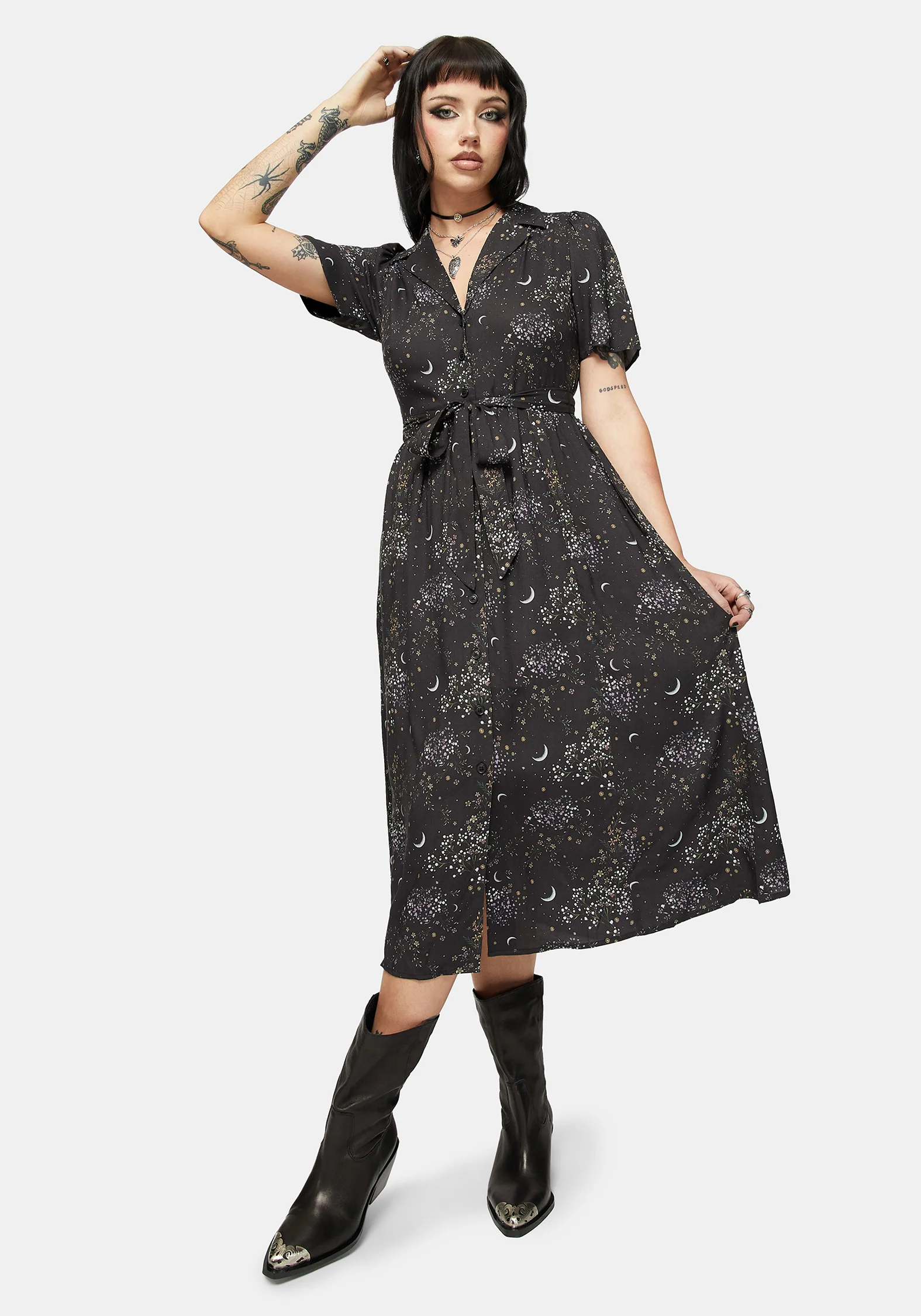Peaseblossom Celestial Krawatte Rücken Midi Hemd Kleid - Image 4