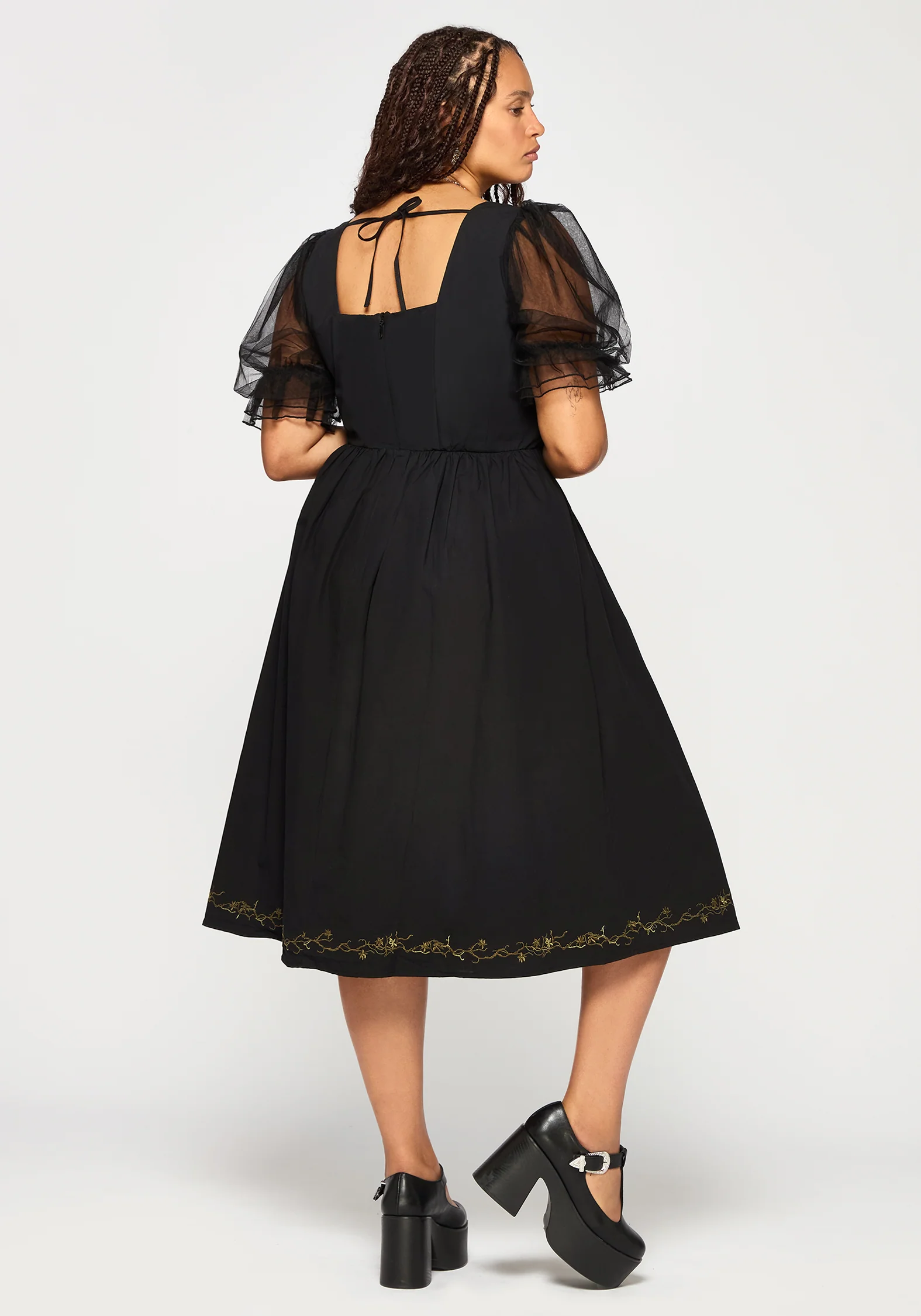 Phoenix Cotton Embroidered Puff Sleeve Midi Dress - Image 11