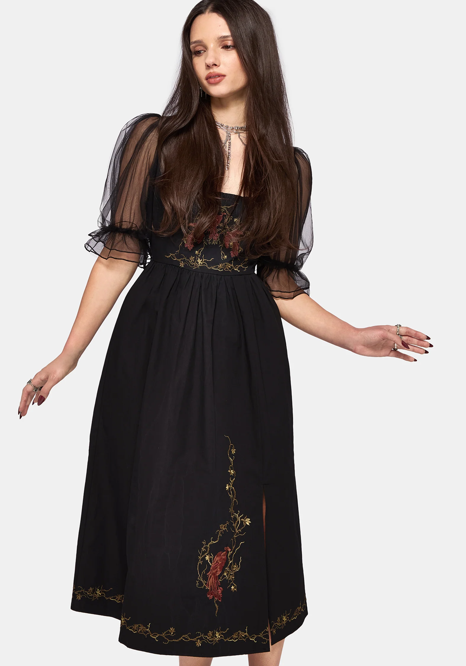 Phoenix Cotton Embroidered Puff Sleeve Midi Dress - Image 7