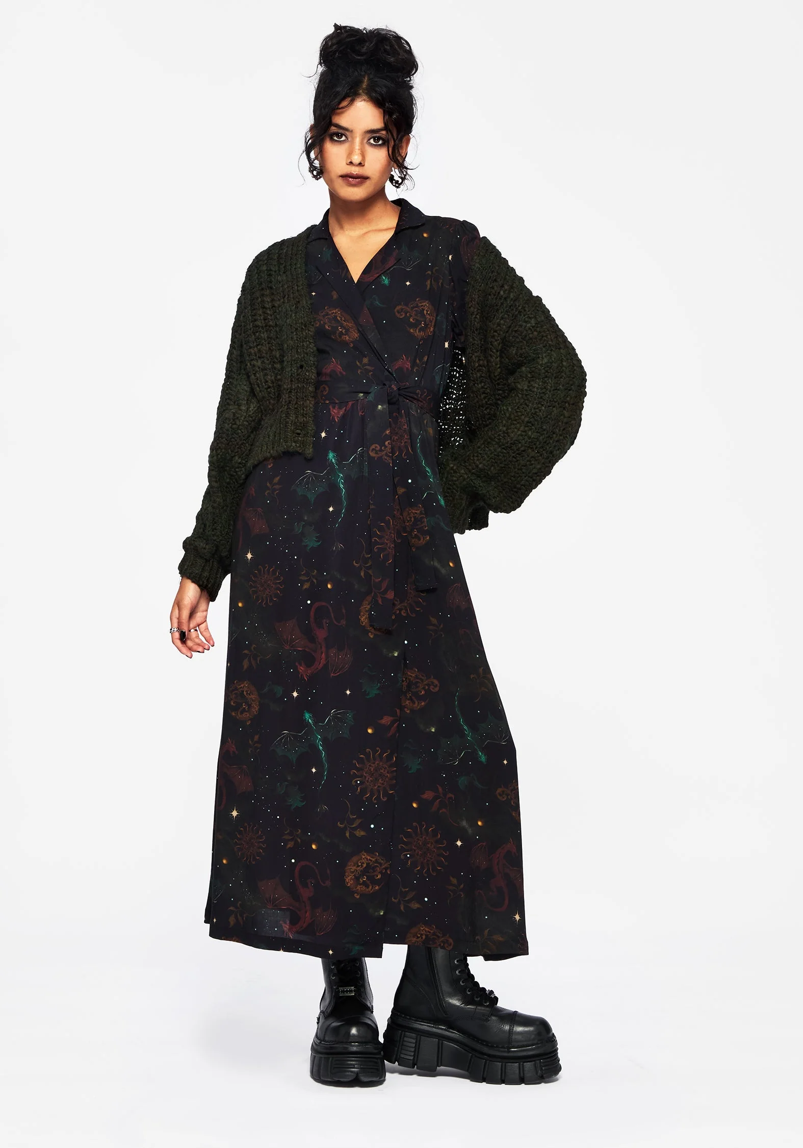 Phoenix Dragon Bedruckt Wickel Midaxi Hemd Kleid - Image 5