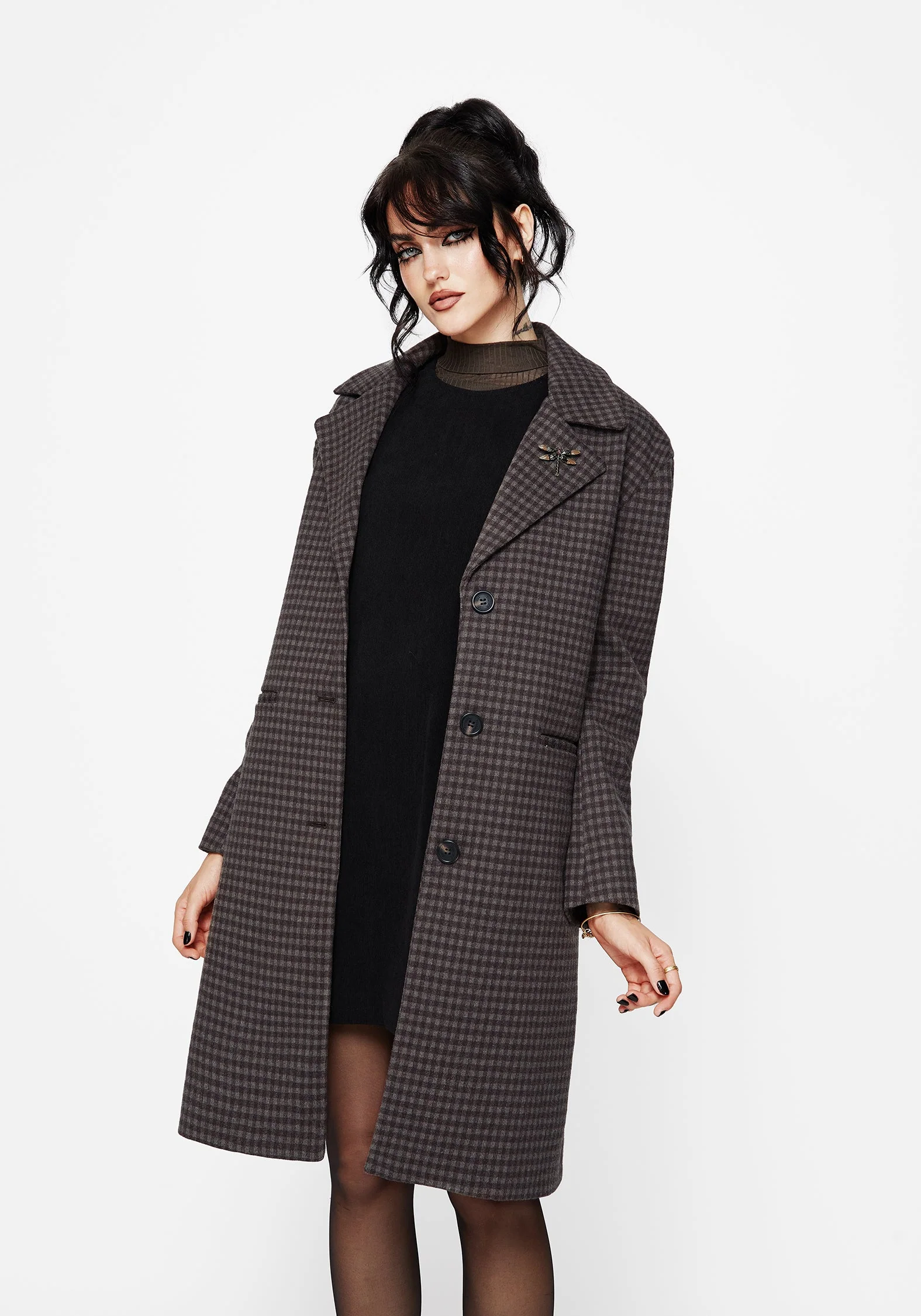 Pilgrim Gingham Langschnitt Mantel Mit Dragonfly Brosche - Image 6