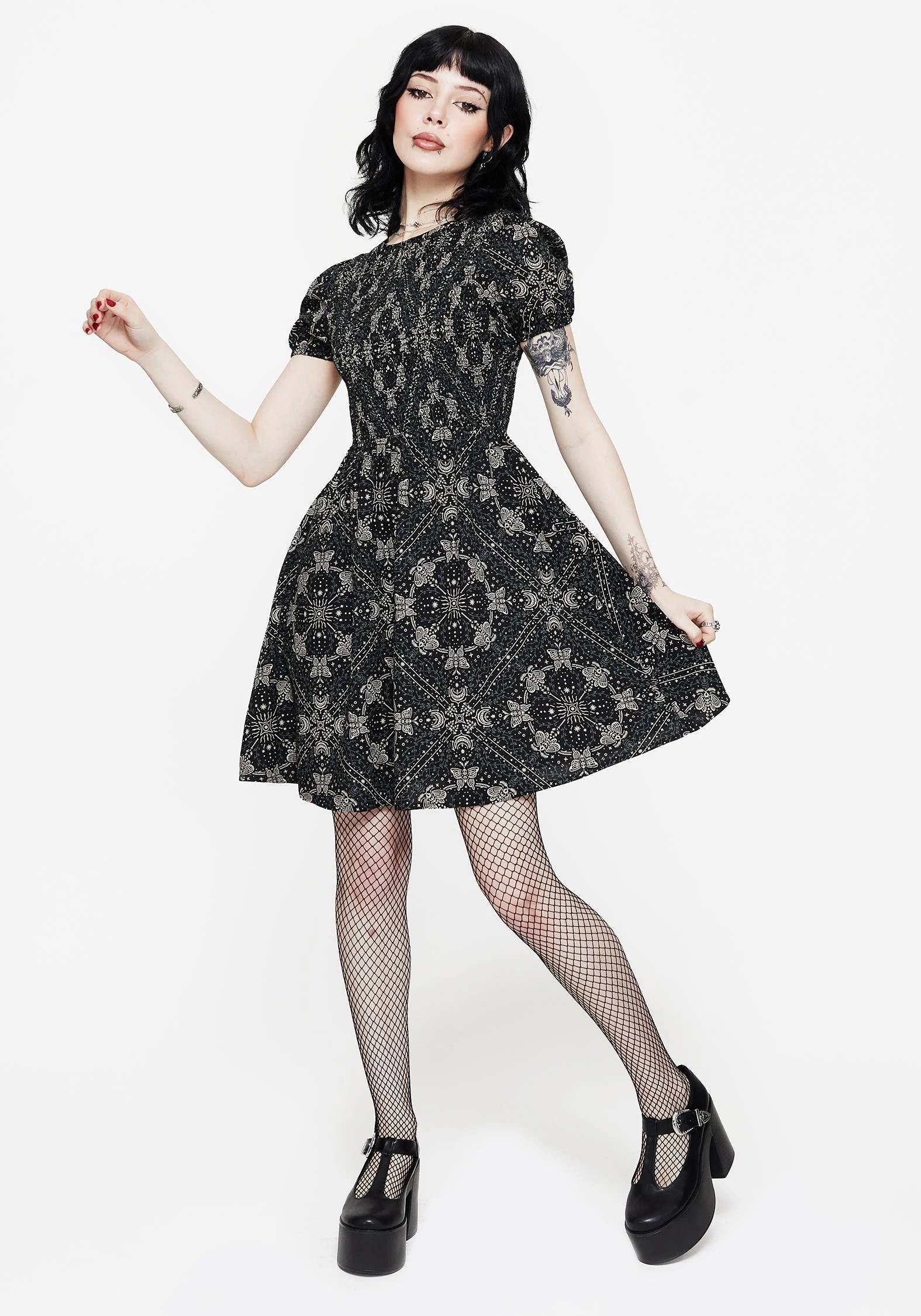 Poem Motte Druck Puffärmel Ärmel Mini Kleid - Image 6