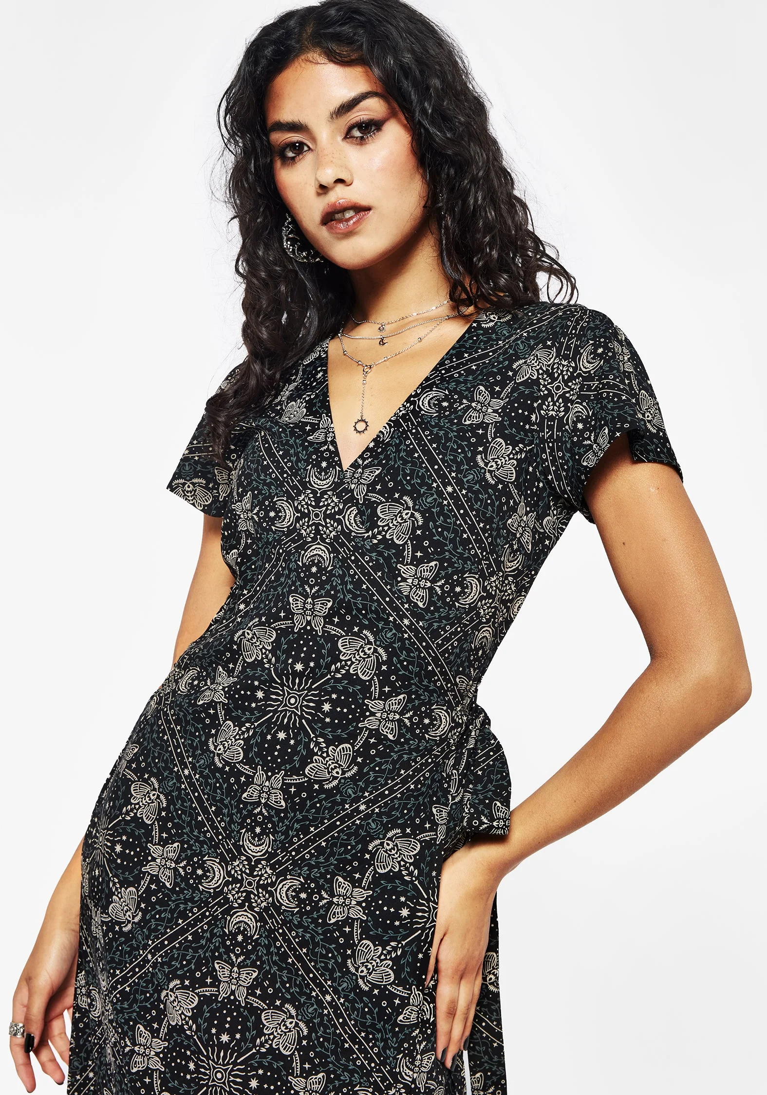 Poem Motte Druck Wickel Midi Kleid - Image 4
