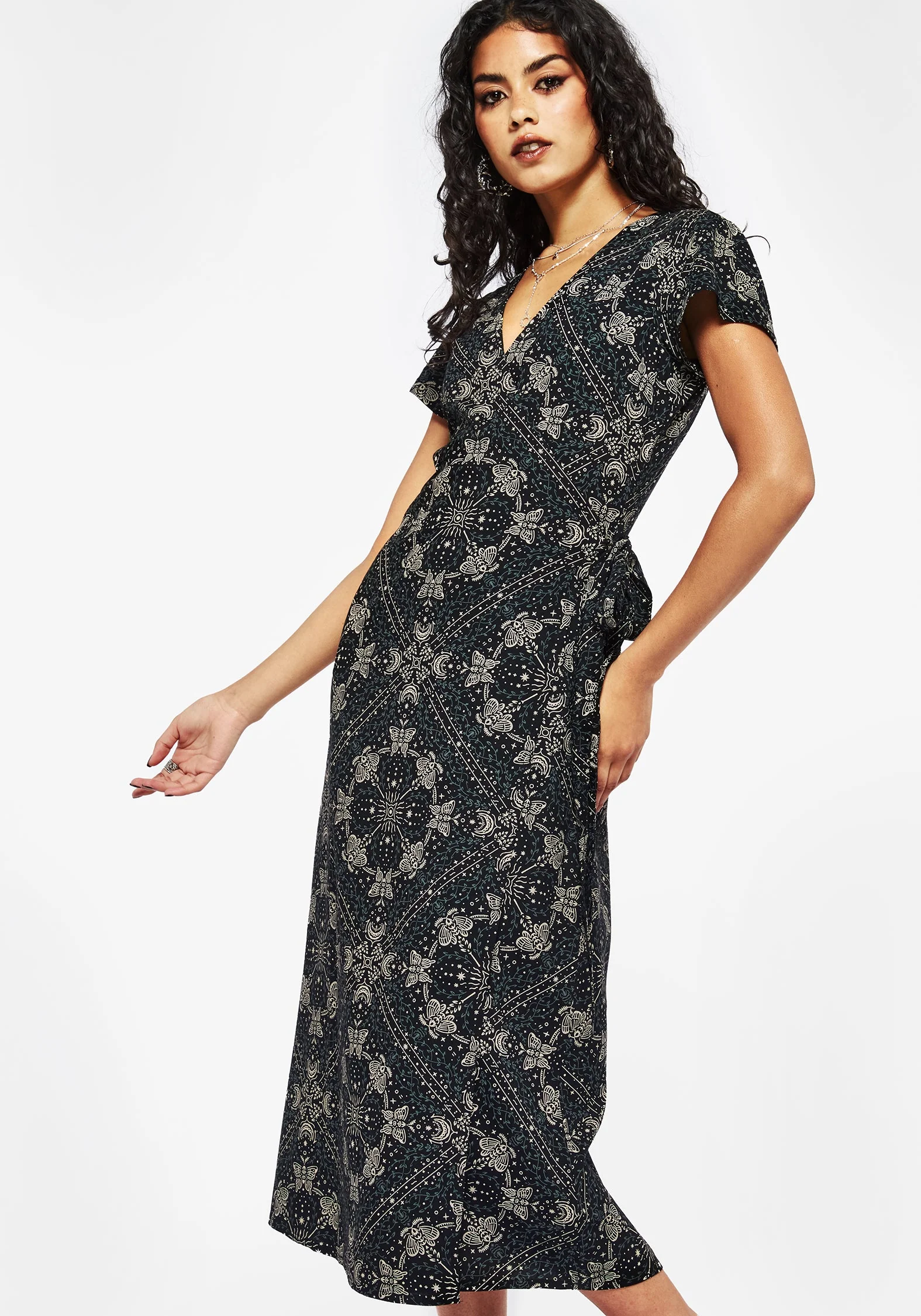 Poem Motte Druck Wickel Midi Kleid - Image 7