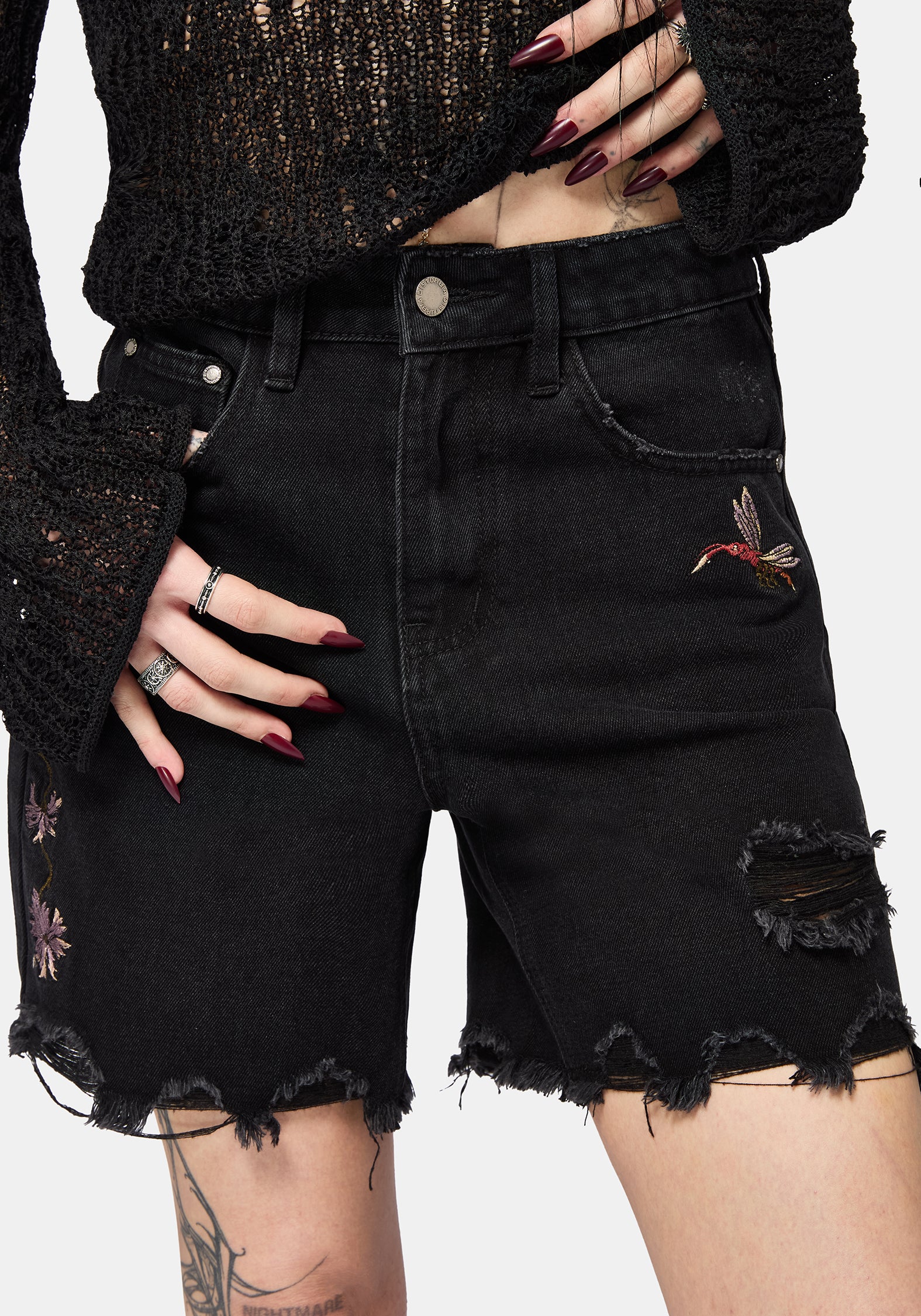 Poison Eden Bestickt Denim Kurz - Image 6