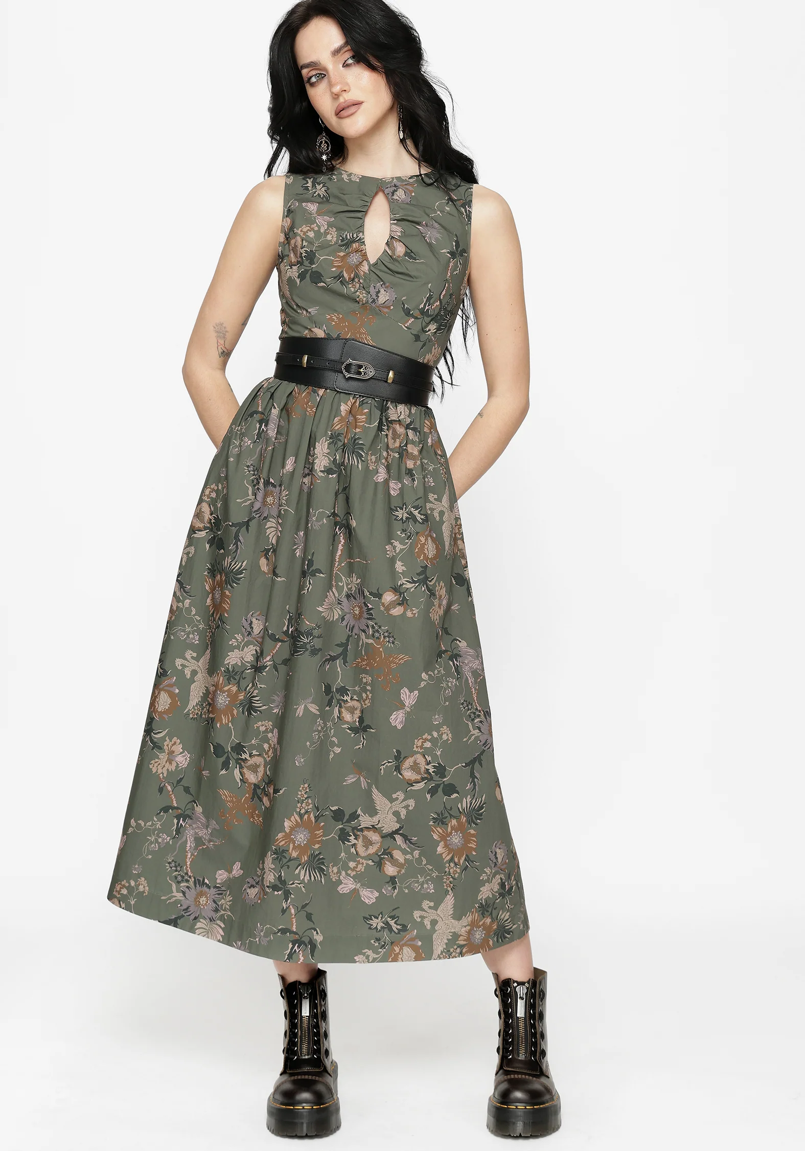 Poison Eden Druck Schnitt Raus Midi Kleid