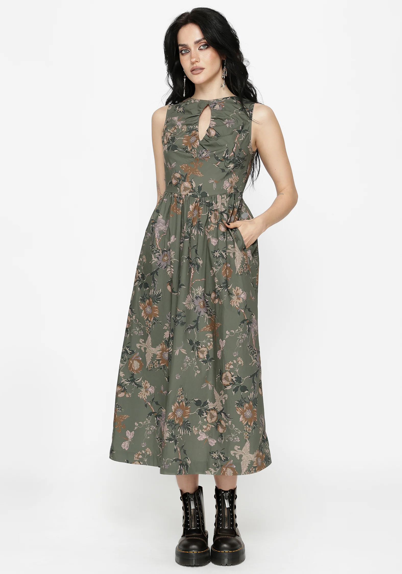 Poison Eden Druck Schnitt Raus Midi Kleid - Image 4