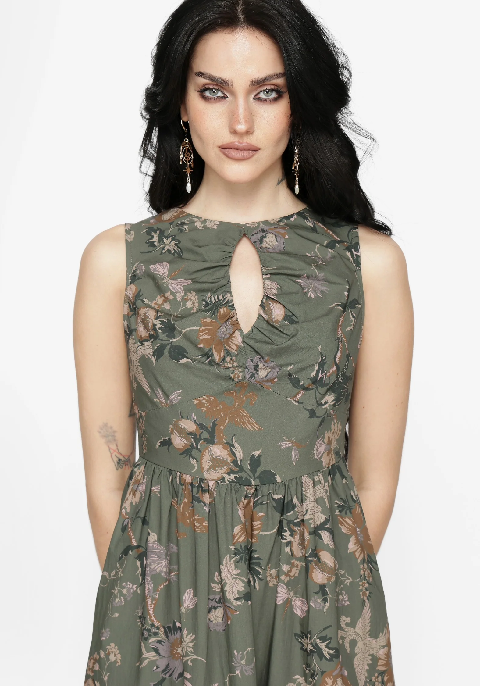 Poison Eden Druck Schnitt Raus Midi Kleid - Image 5