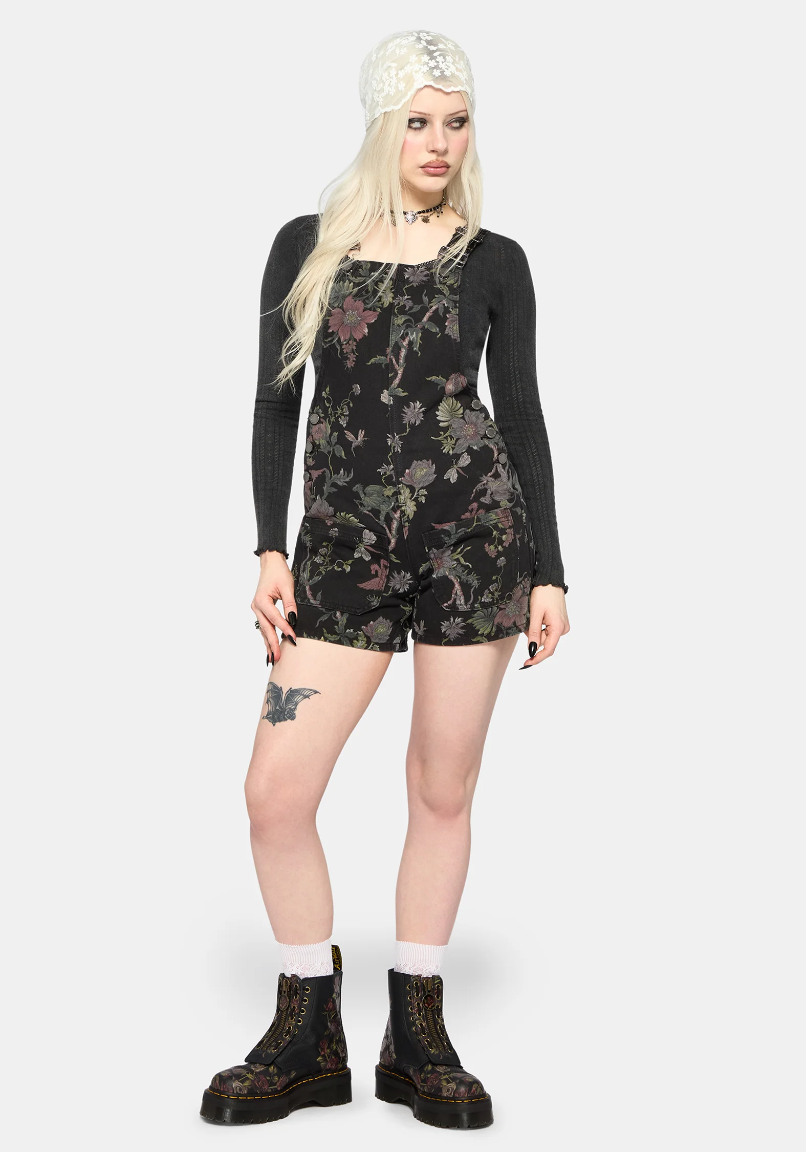 Poison Eden Druck Denim Latzhose Kurz - Image 5