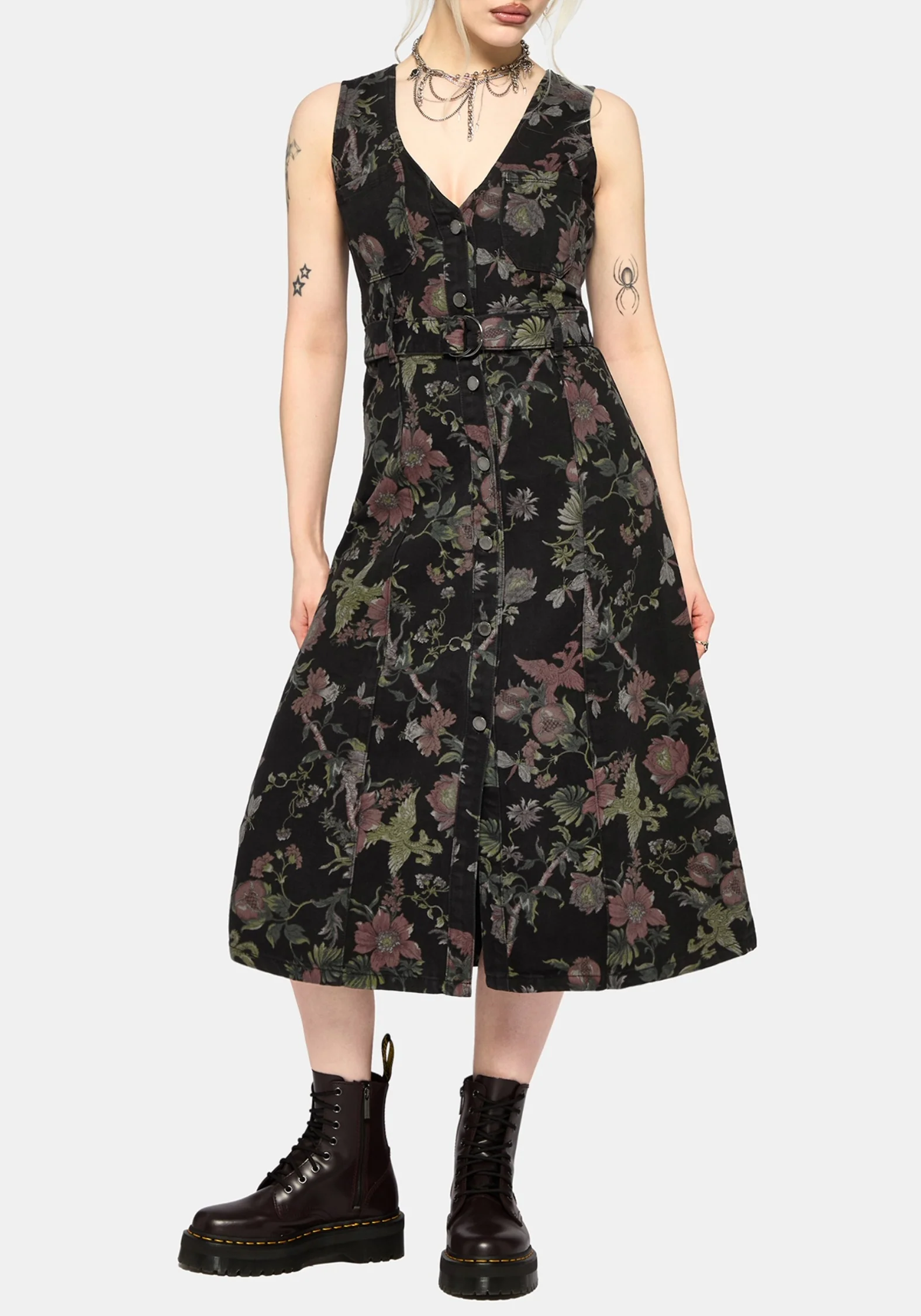 Poison Eden Druck Denim Midi Kleid - Image 3