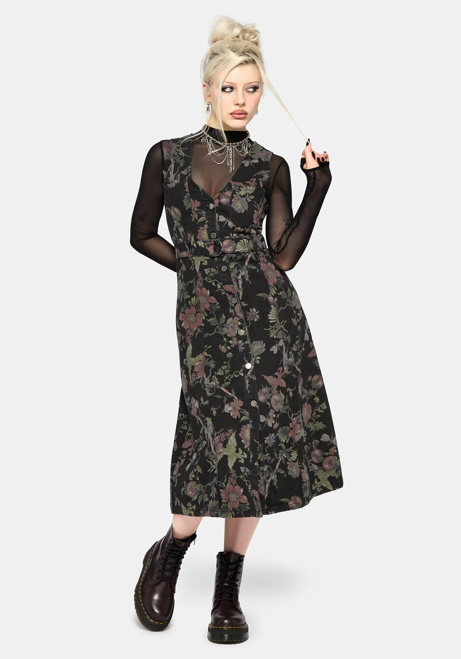 Poison Eden Druck Denim Midi Kleid - Image 5