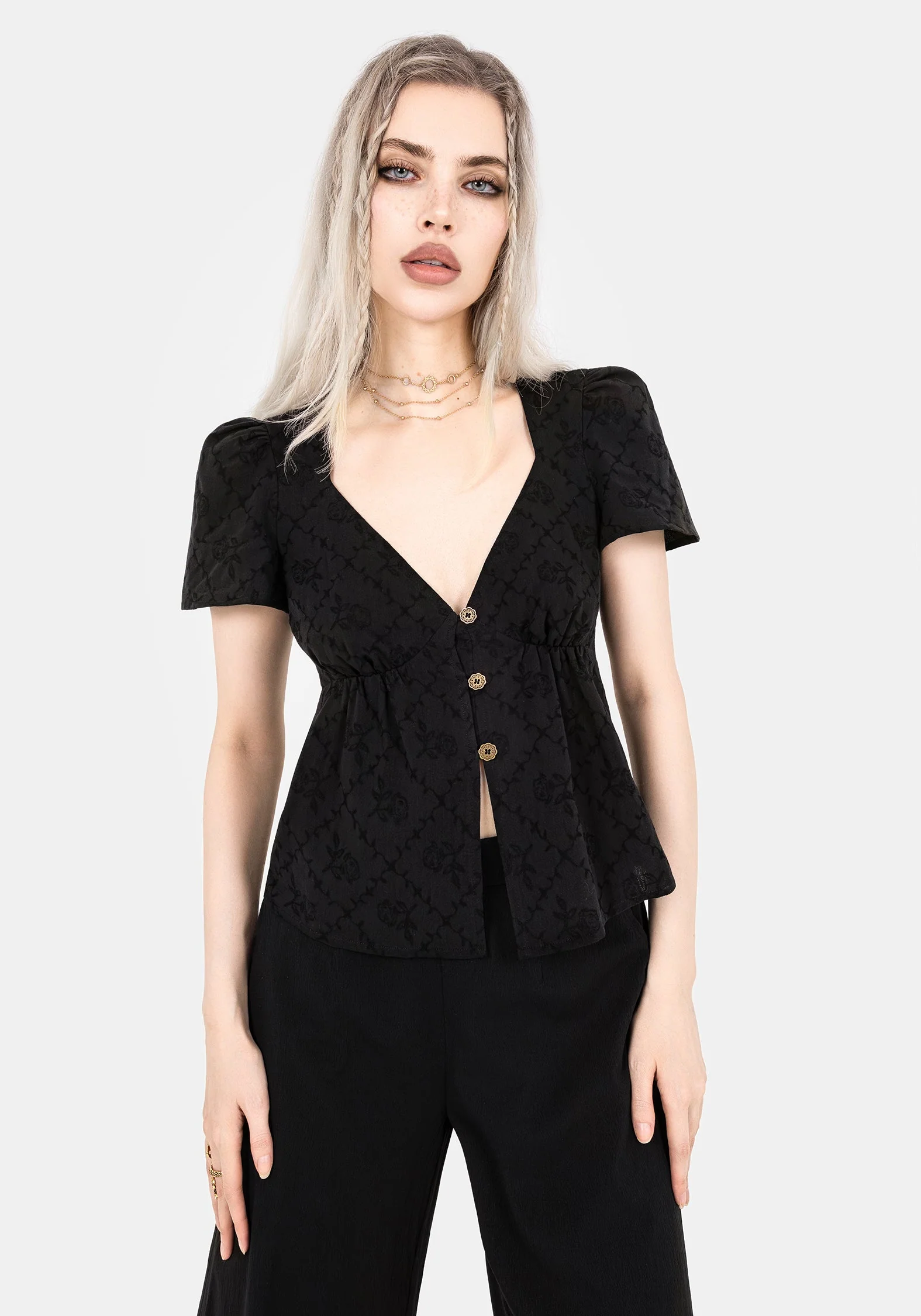 Polgara Blumenmuster Jacquard Peplum Top