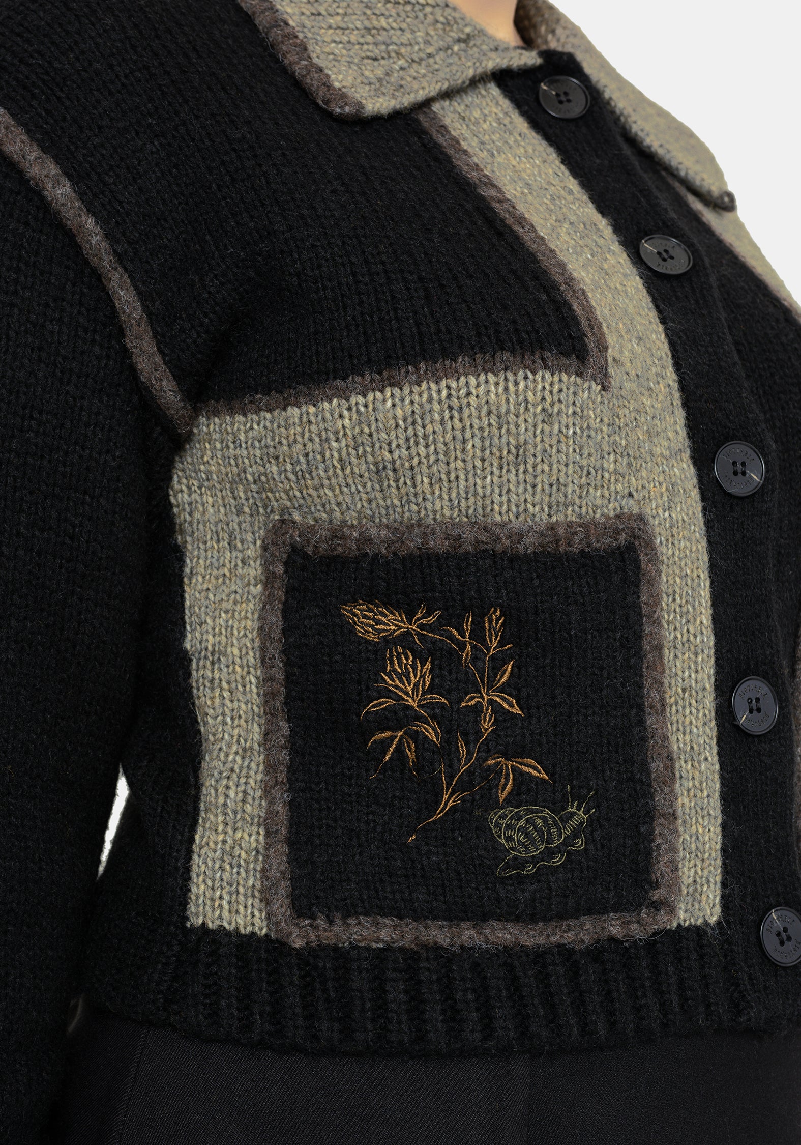 Polly Mit Kragen Flicken Bestickt Gestrickt Cardigan - Image 2