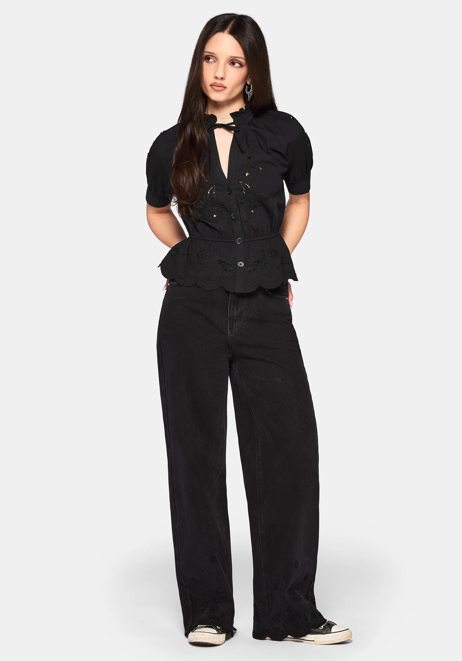 Posy Bestickt Krawatte Hals Bluse - Image 6