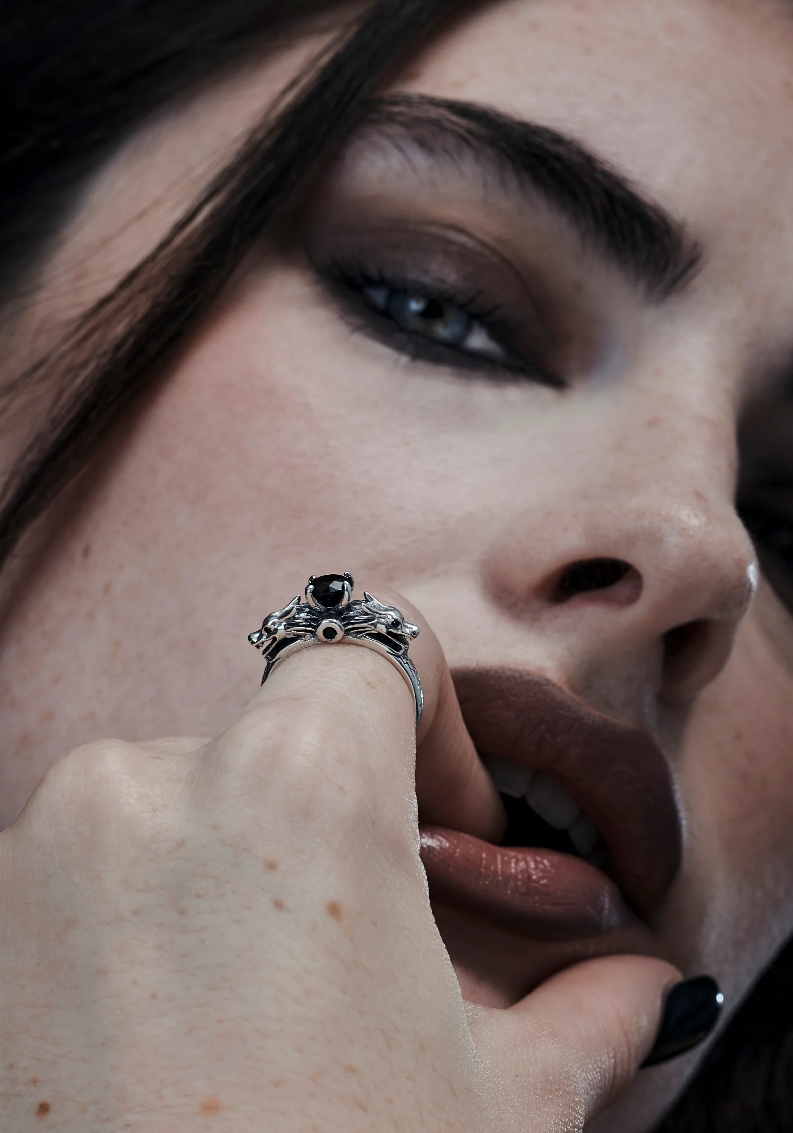 Querida Sterling Silber Schwarz Spinel Drache Ring - Image 2