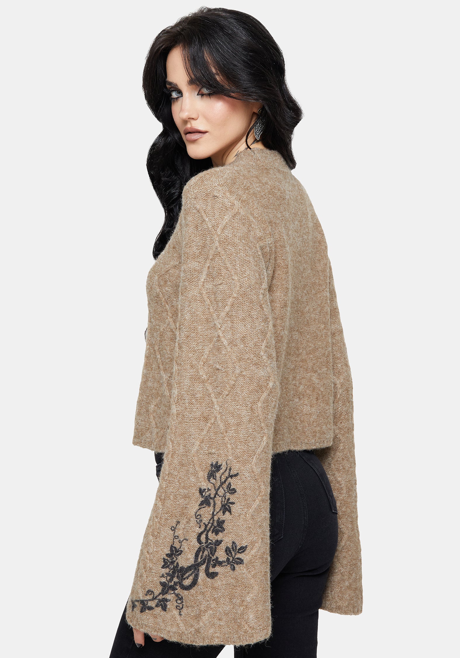Ravelle Baumwolle Blumenmuster Bedruckt Ausgestellt Zopf Gestrickt Pullover - Image 3