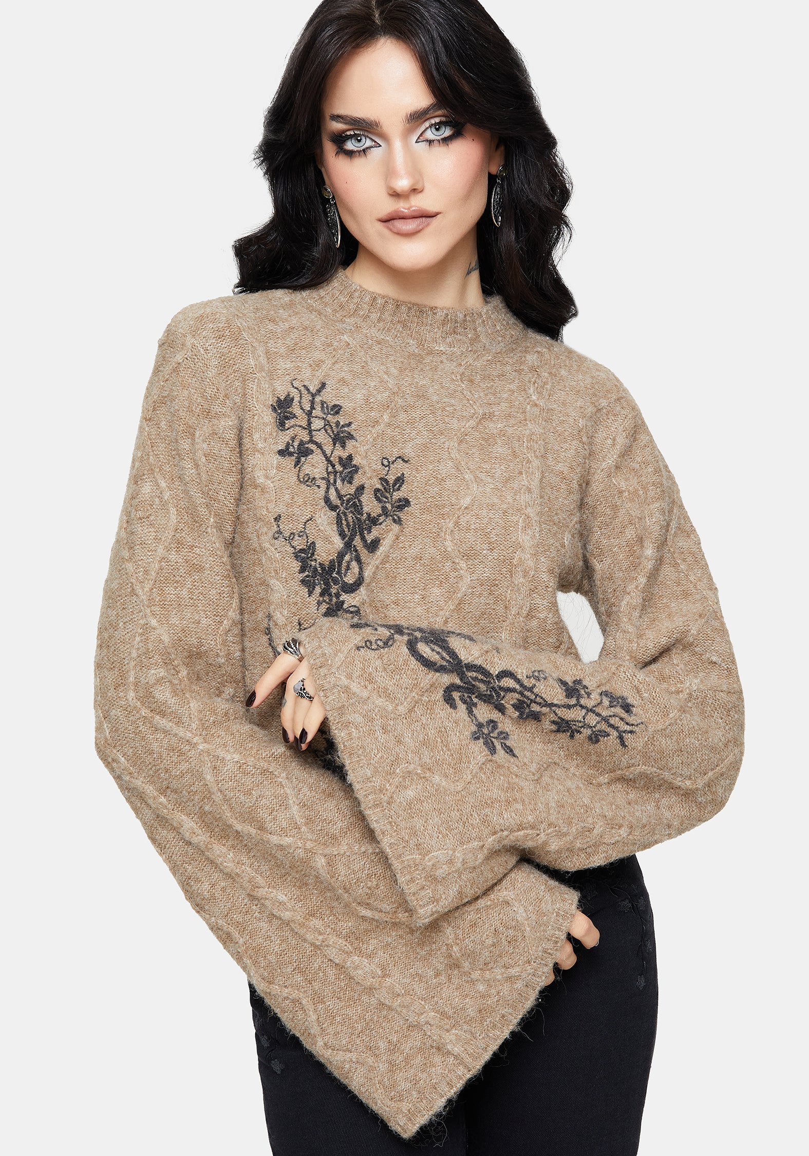 Ravelle Baumwolle Blumenmuster Bedruckt Ausgestellt Zopf Gestrickt Pullover - Image 7