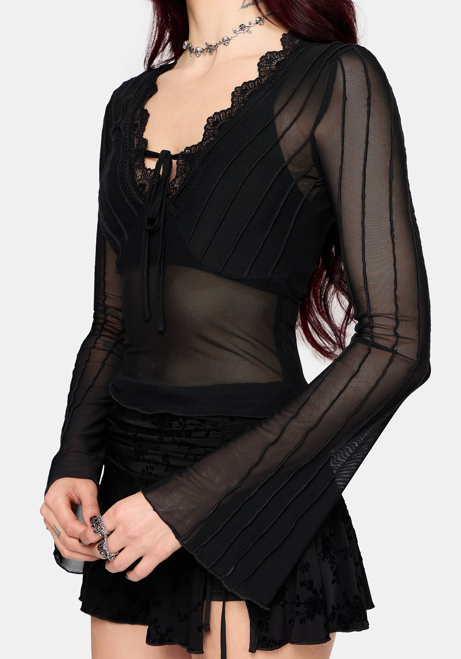 Raye Layered Mesh Tie Front Top - Image 6