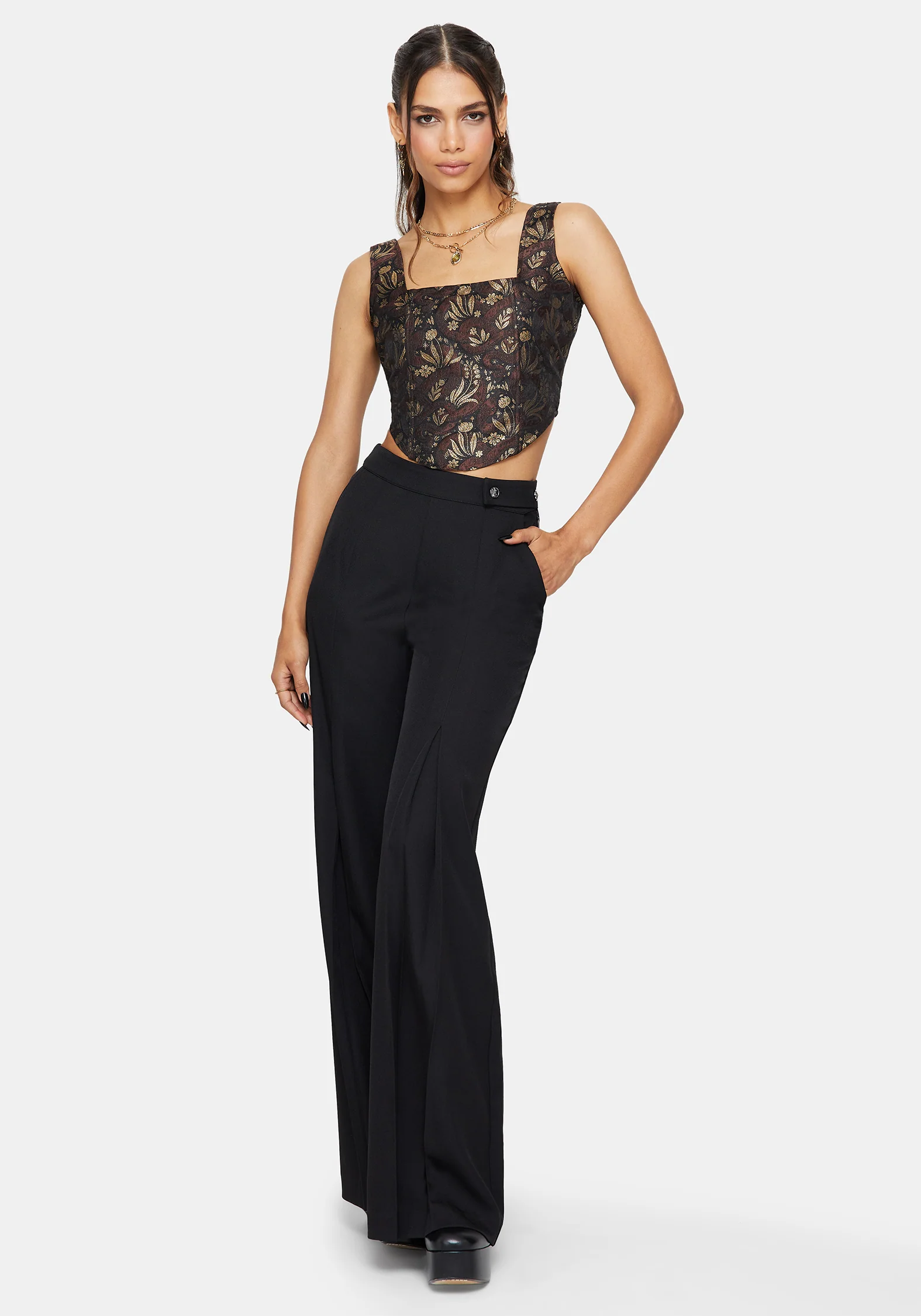 Rena Schlange Jacquard Korsett Top - Braun - Image 4