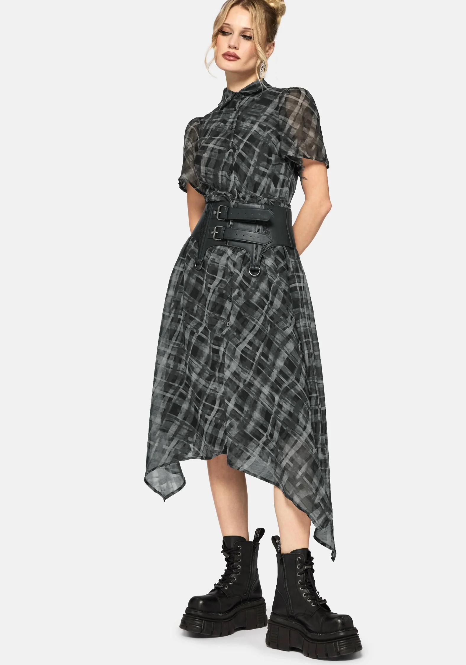 Rhoswen Checked Taschentuch Saum Midaxi Hemd Kleid - Image 5