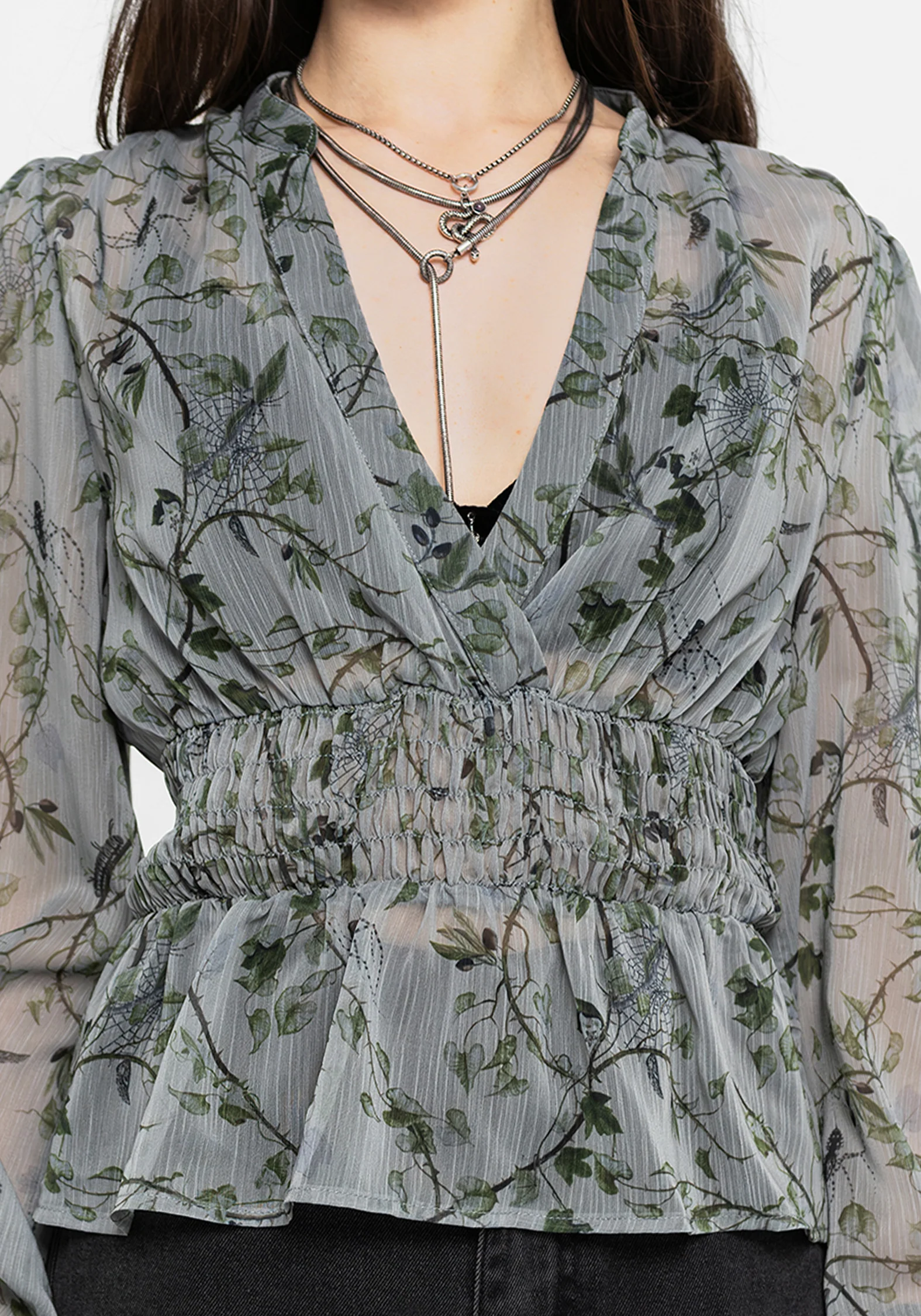 Rootweave Printed Chiffon Shirred Blouse - Image 5