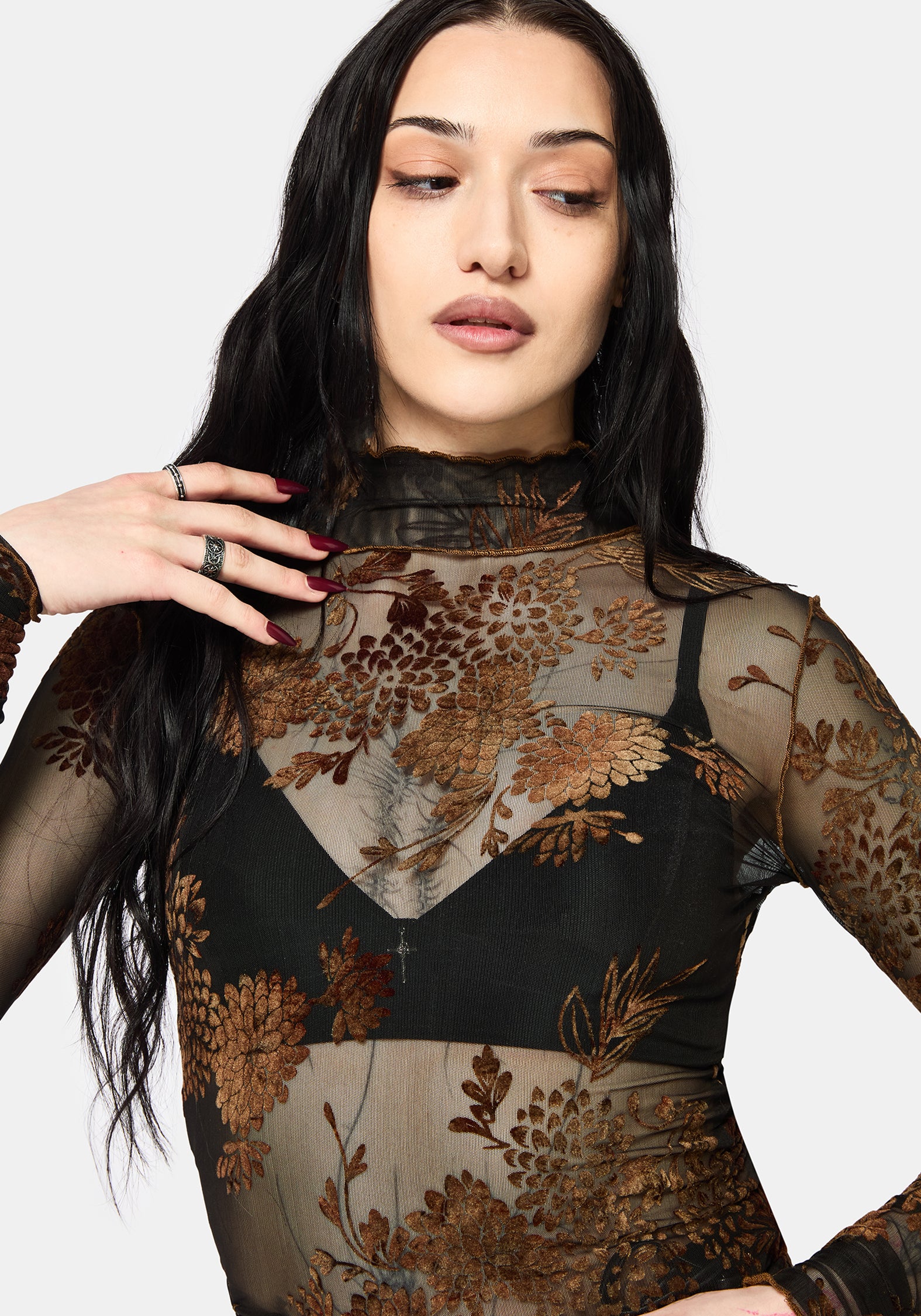Rosaleigh Flockdruck Mesh Top - Image 2