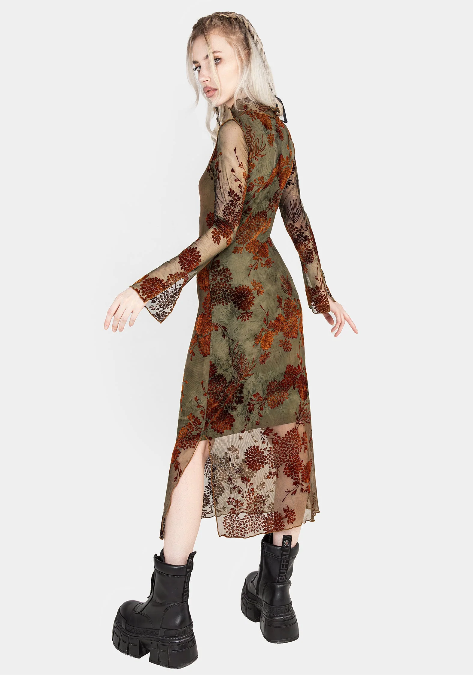Rosaleigh Flockdruck Velours Mesh Midaxi-Kleid Kleid - Image 3