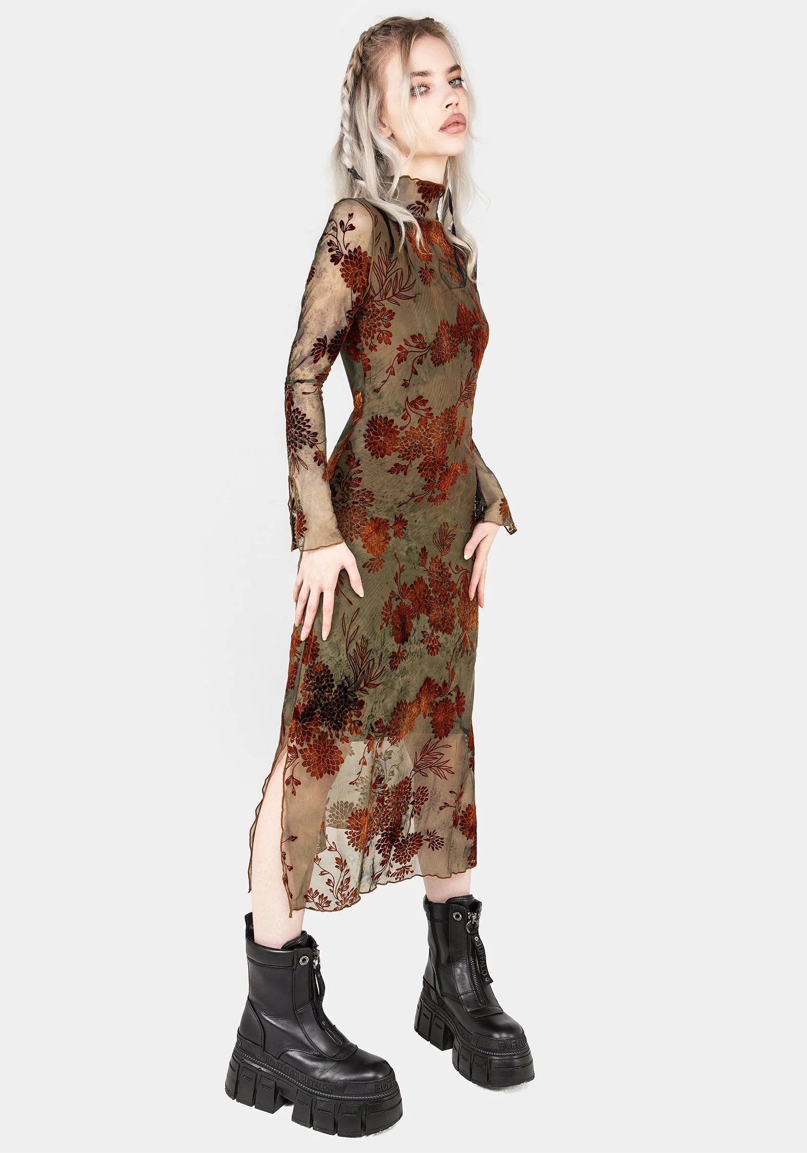 Rosaleigh Flockdruck Velours Mesh Midaxi-Kleid Kleid - Image 4