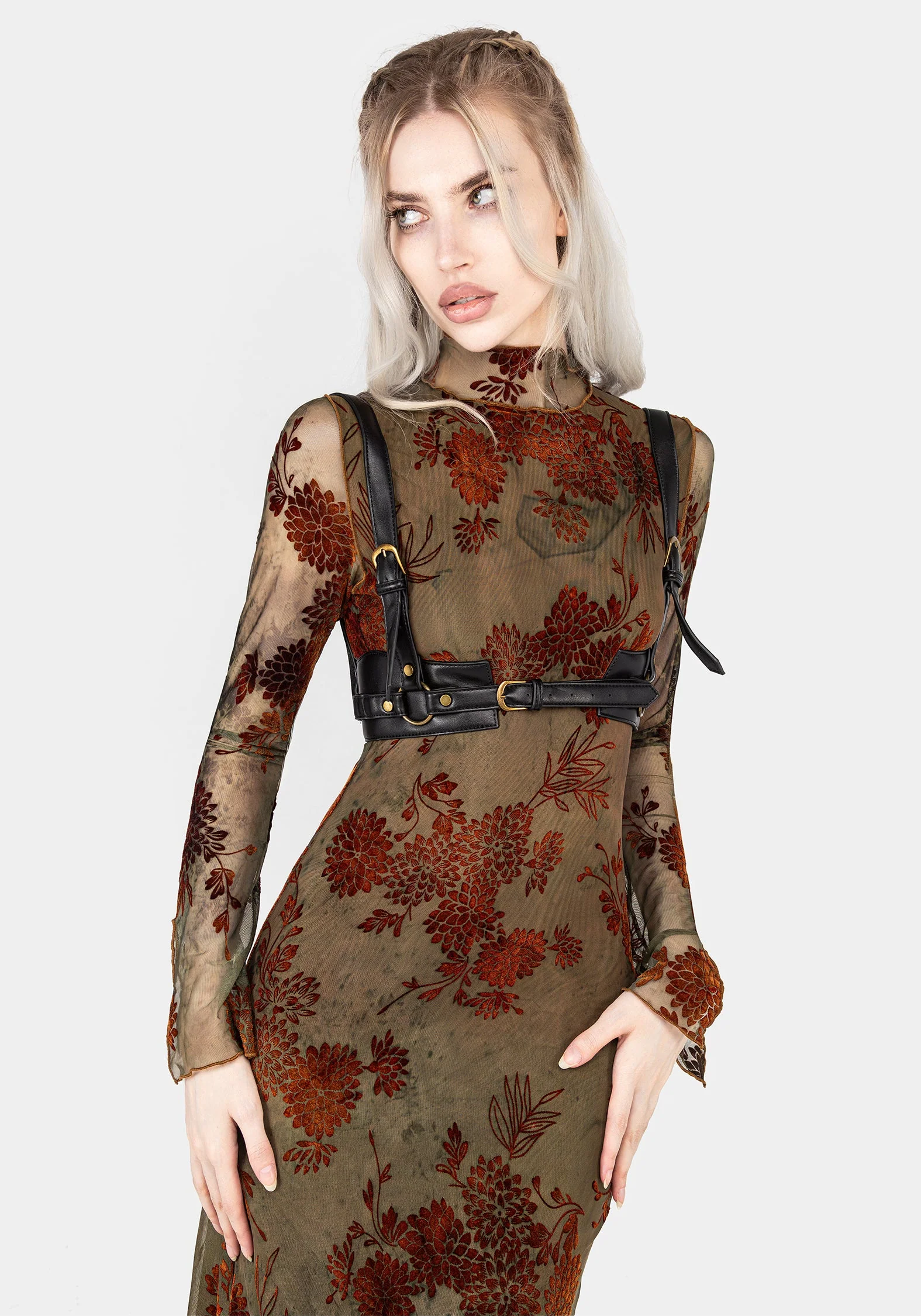 Rosaleigh Flockdruck Velours Mesh Midaxi-Kleid Kleid - Image 5