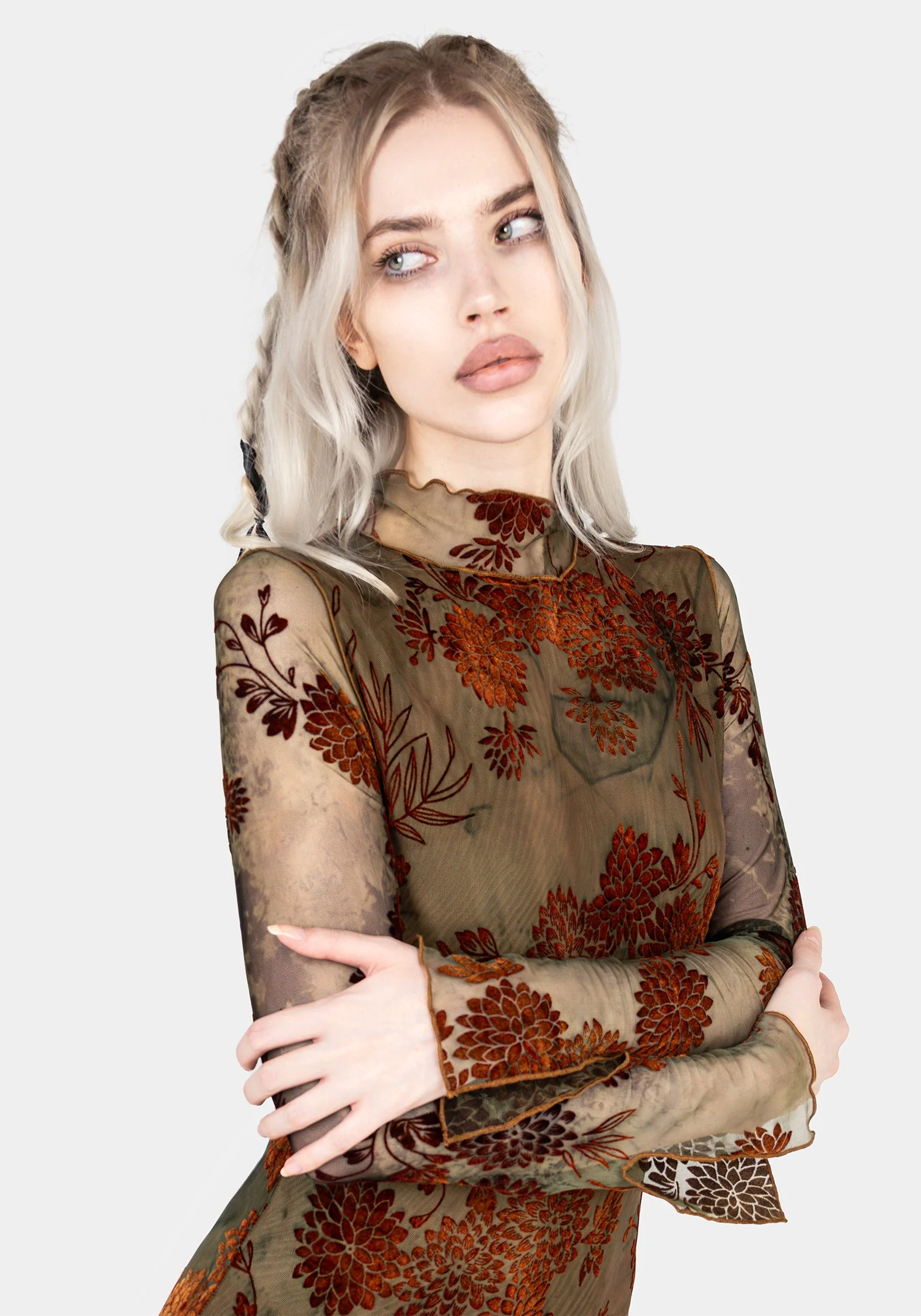Rosaleigh Flockdruck Velours Mesh Midaxi-Kleid Kleid - Image 7
