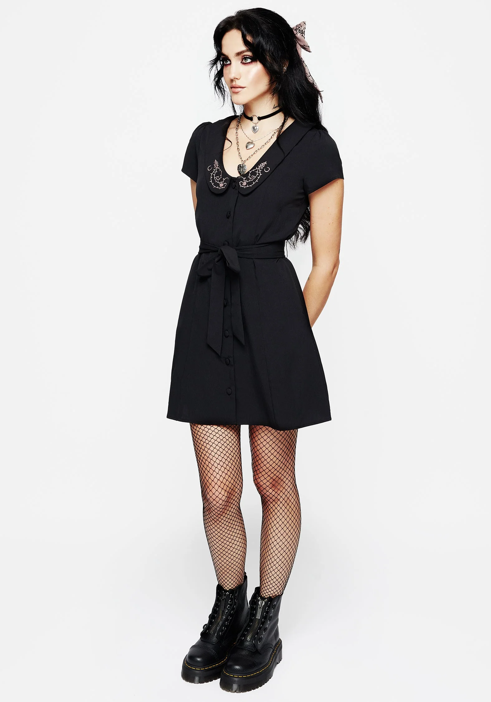 Rosethorn Bestickt Kragen Mini Hemd Kleid - Image 6
