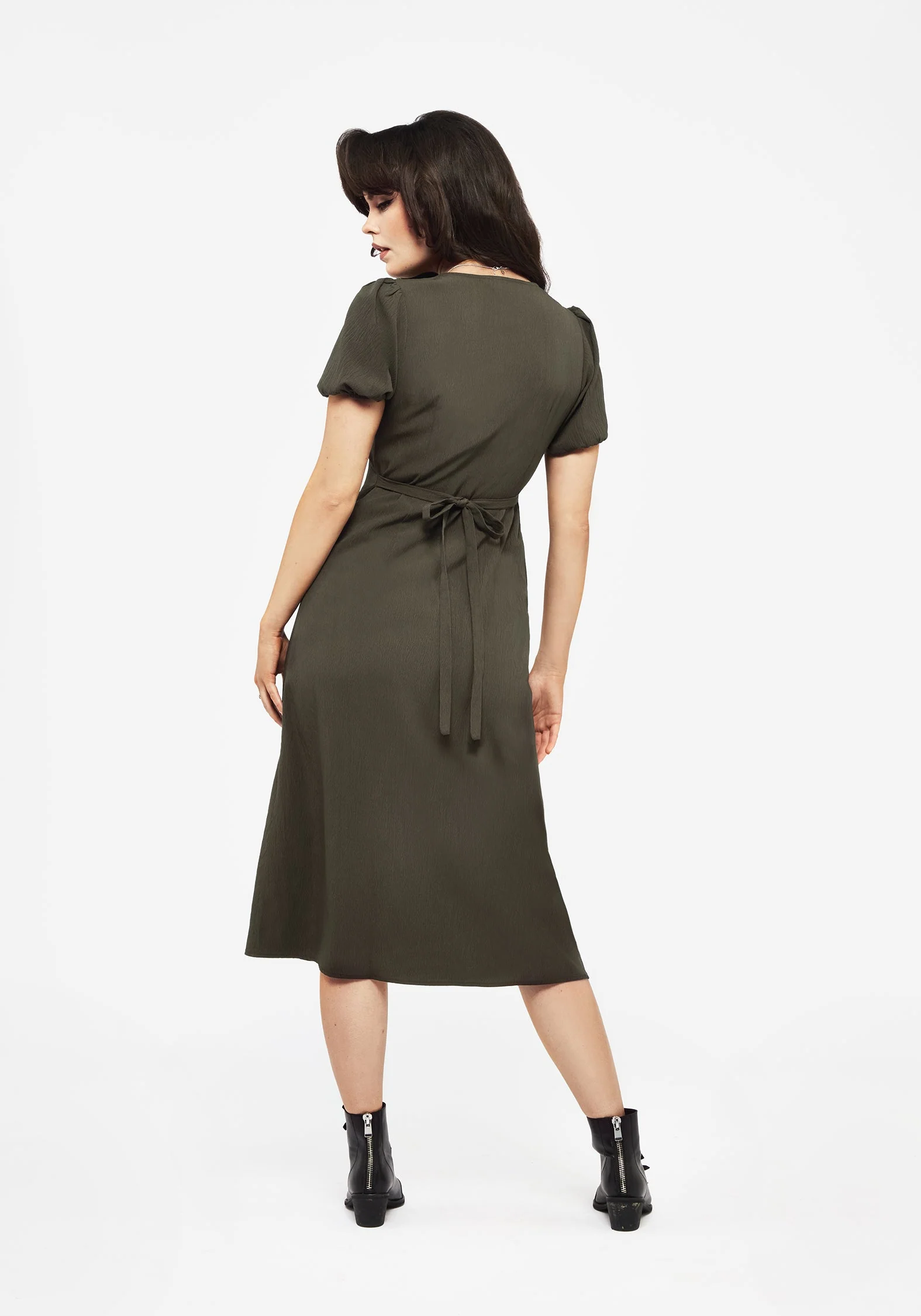 Rosette Knopf Hoch Midi Kleid - Image 3