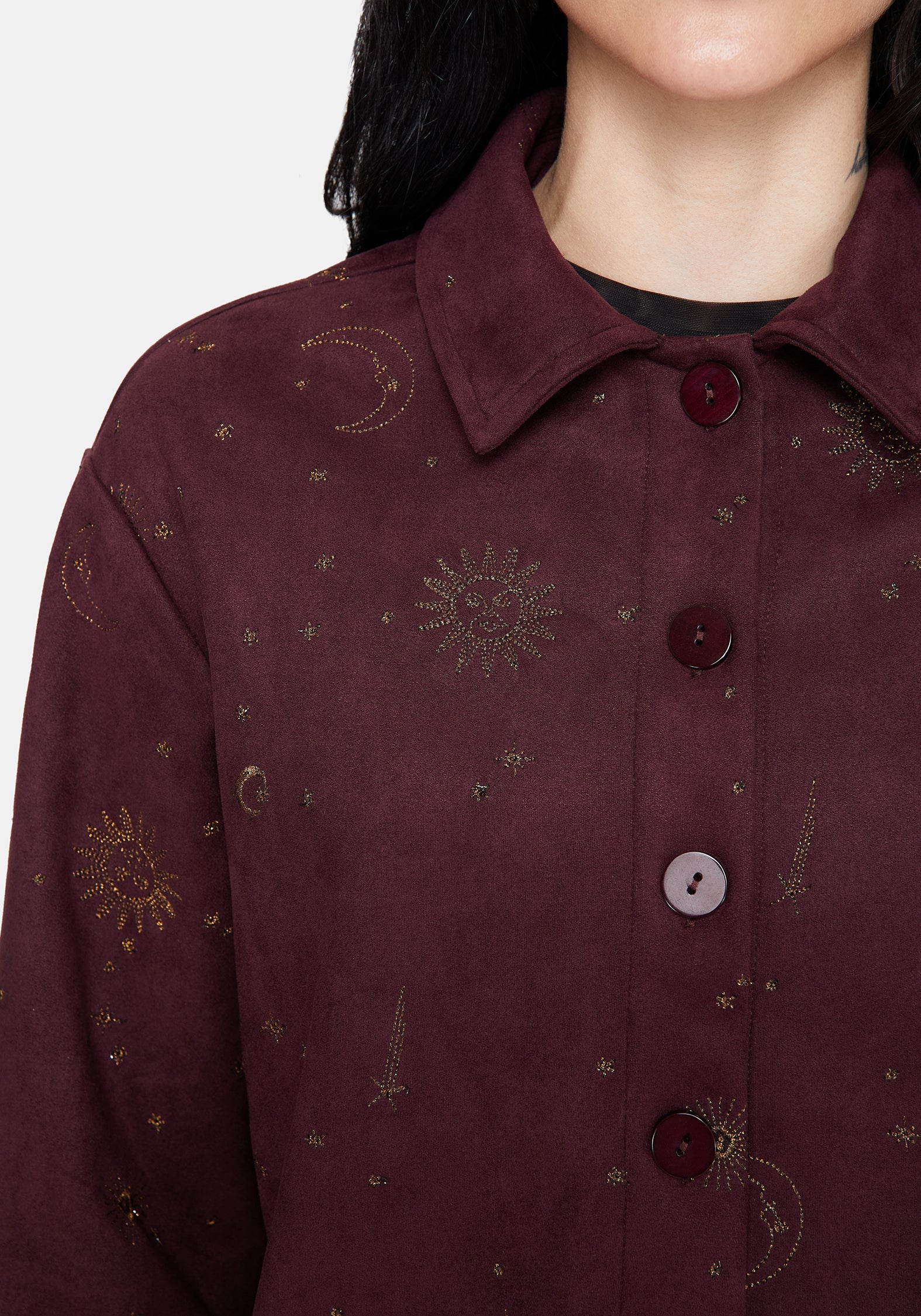 Rosia Celestial Druck Suede Kurz Geschnitten Hemdjacke - Image 2