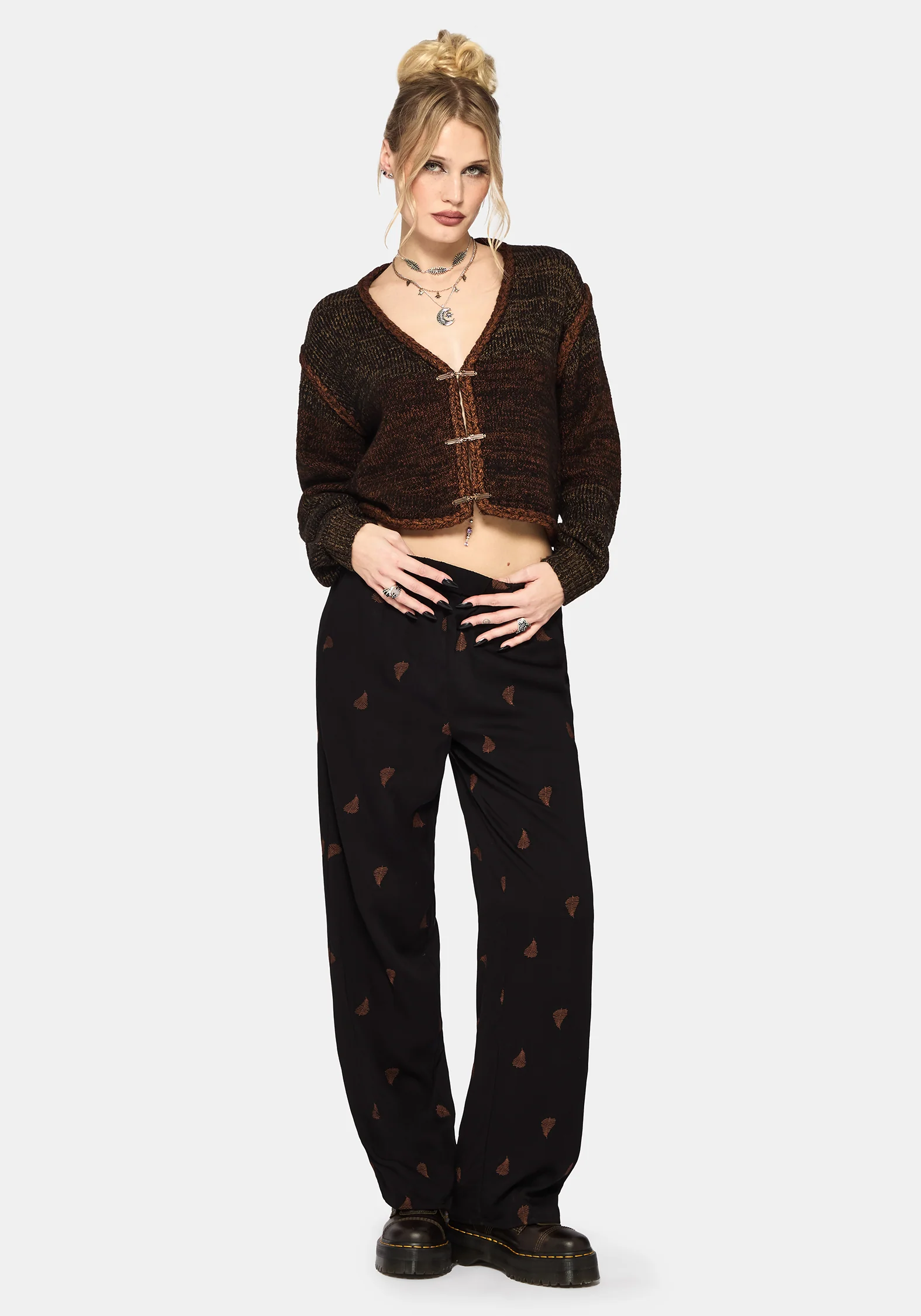 Ruin Farn Braun Embroidery Weit Bein Hose - Image 4