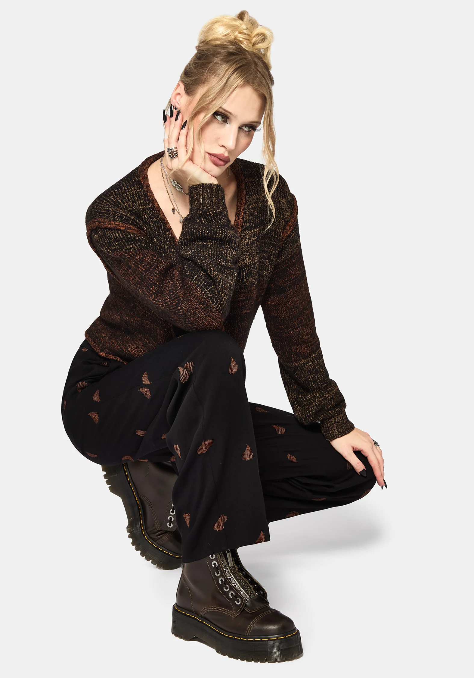 Ruin Farn Braun Embroidery Weit Bein Hose - Image 5