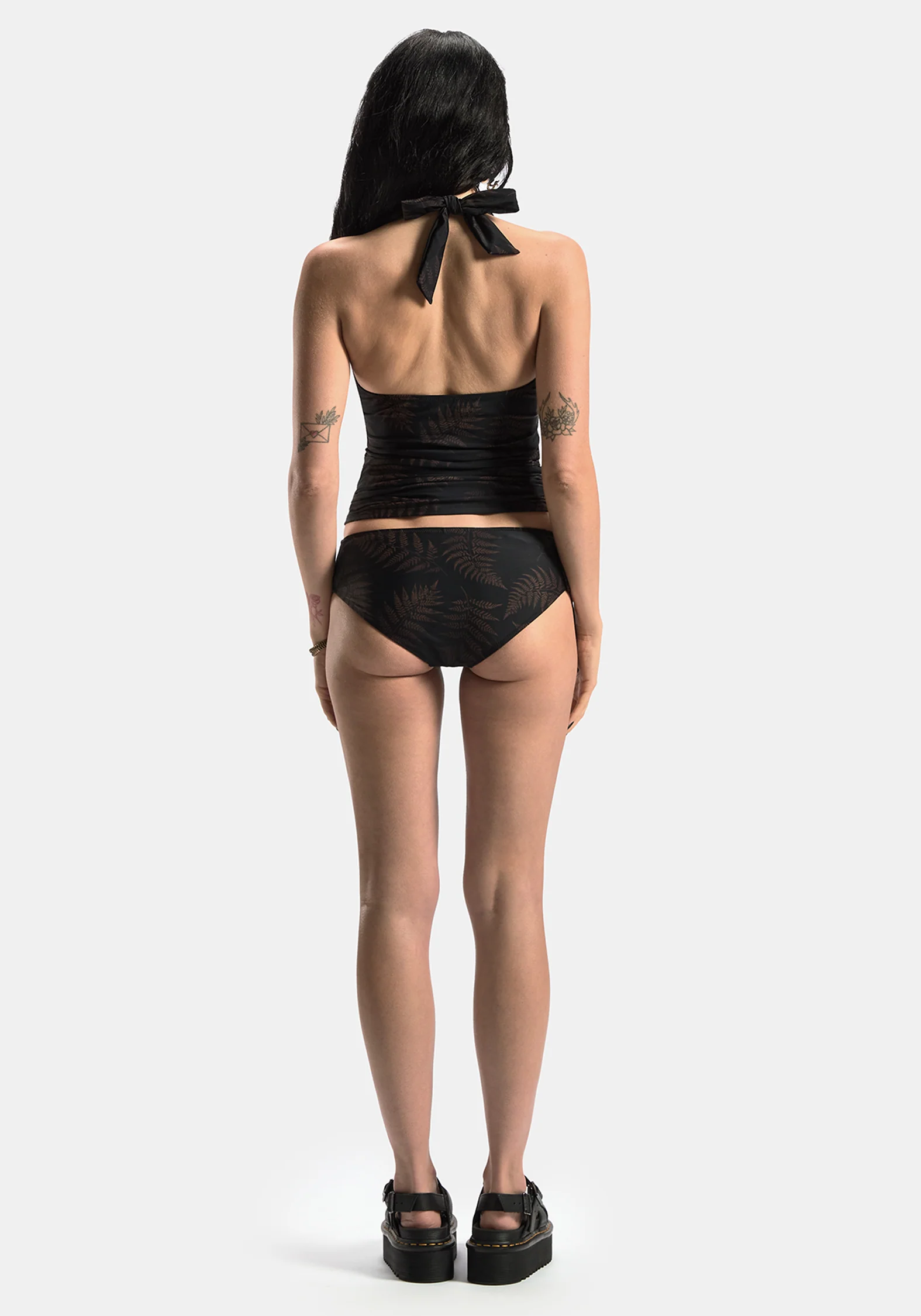 Ruin Fern Print Ruched Tankini - Brown - Image 7