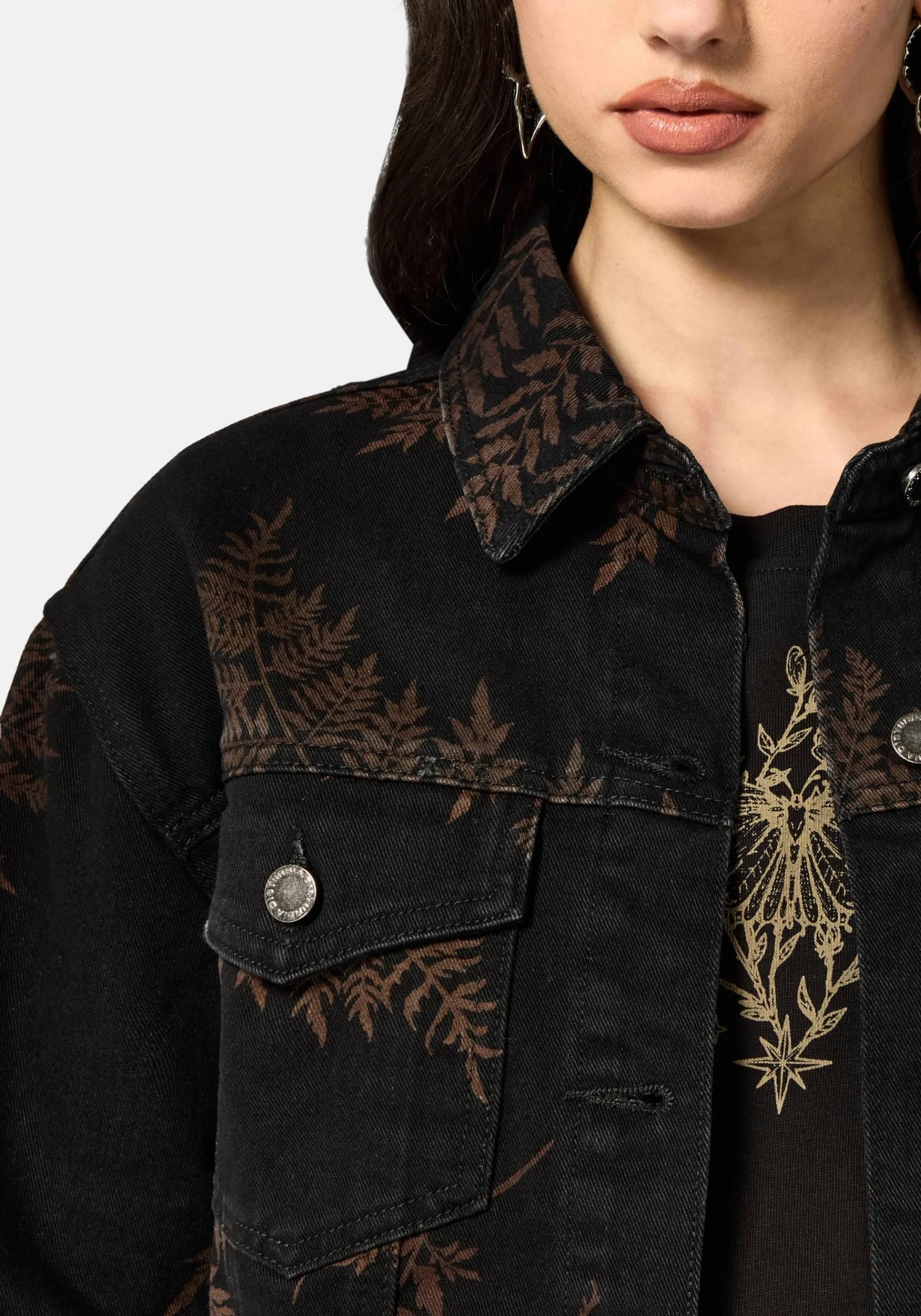 Ruin Farn Bedruckt Abgenutzt Denim Jacke - Image 2