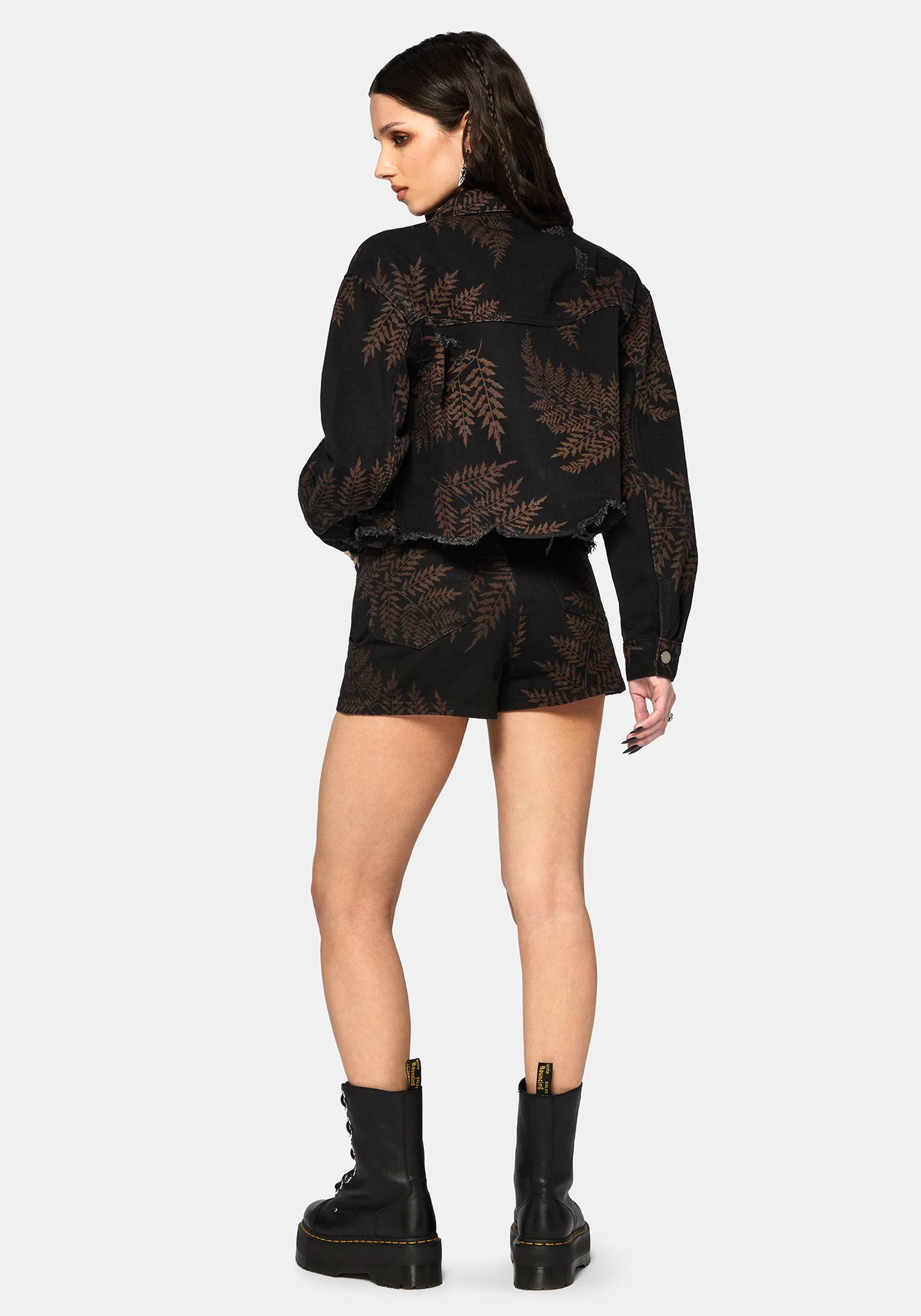 Ruin Farn Bedruckt Abgenutzt Denim Jacke - Image 3