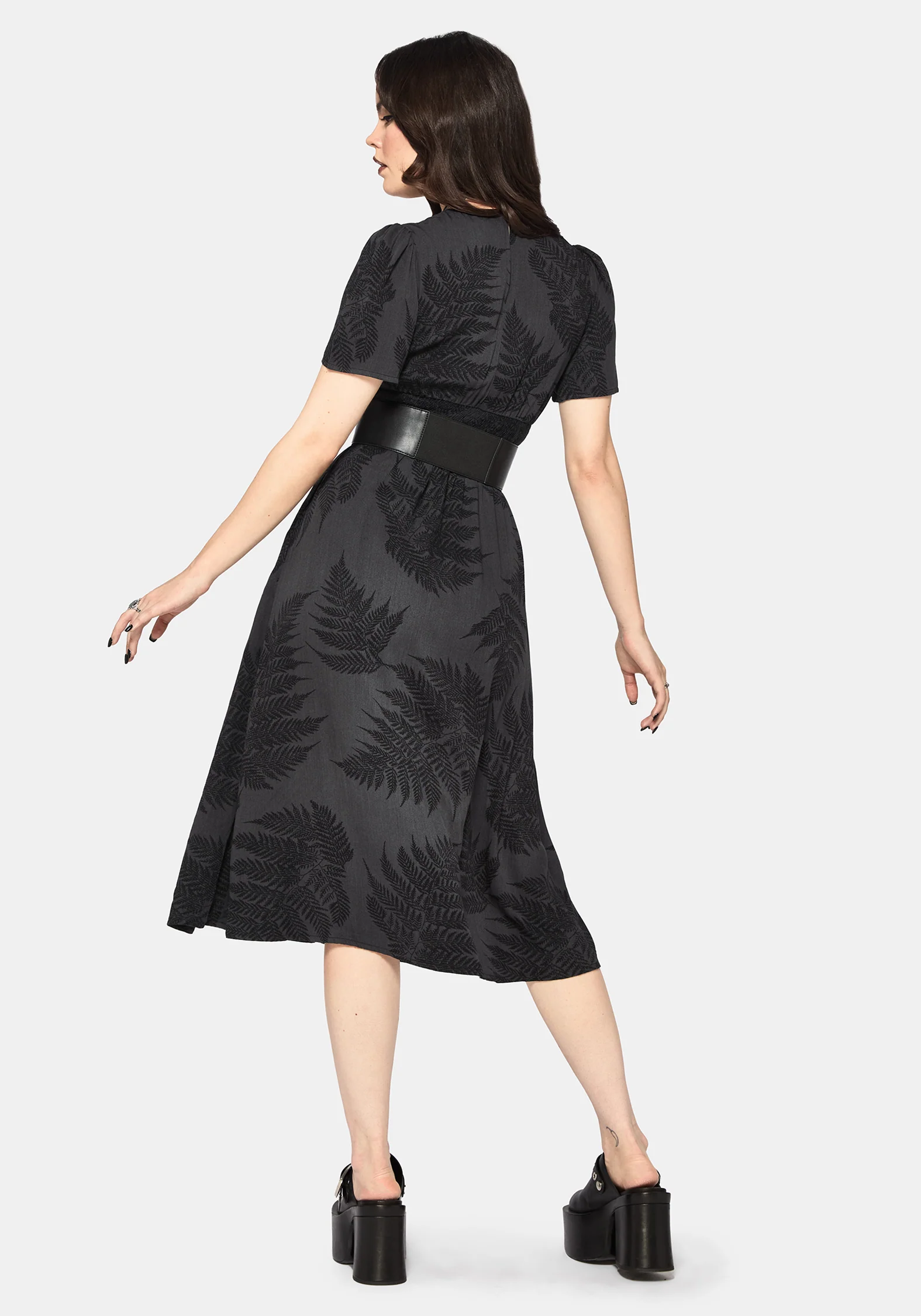 Ruin Farn Bedruckt Midi Kleid - Grau - Image 3