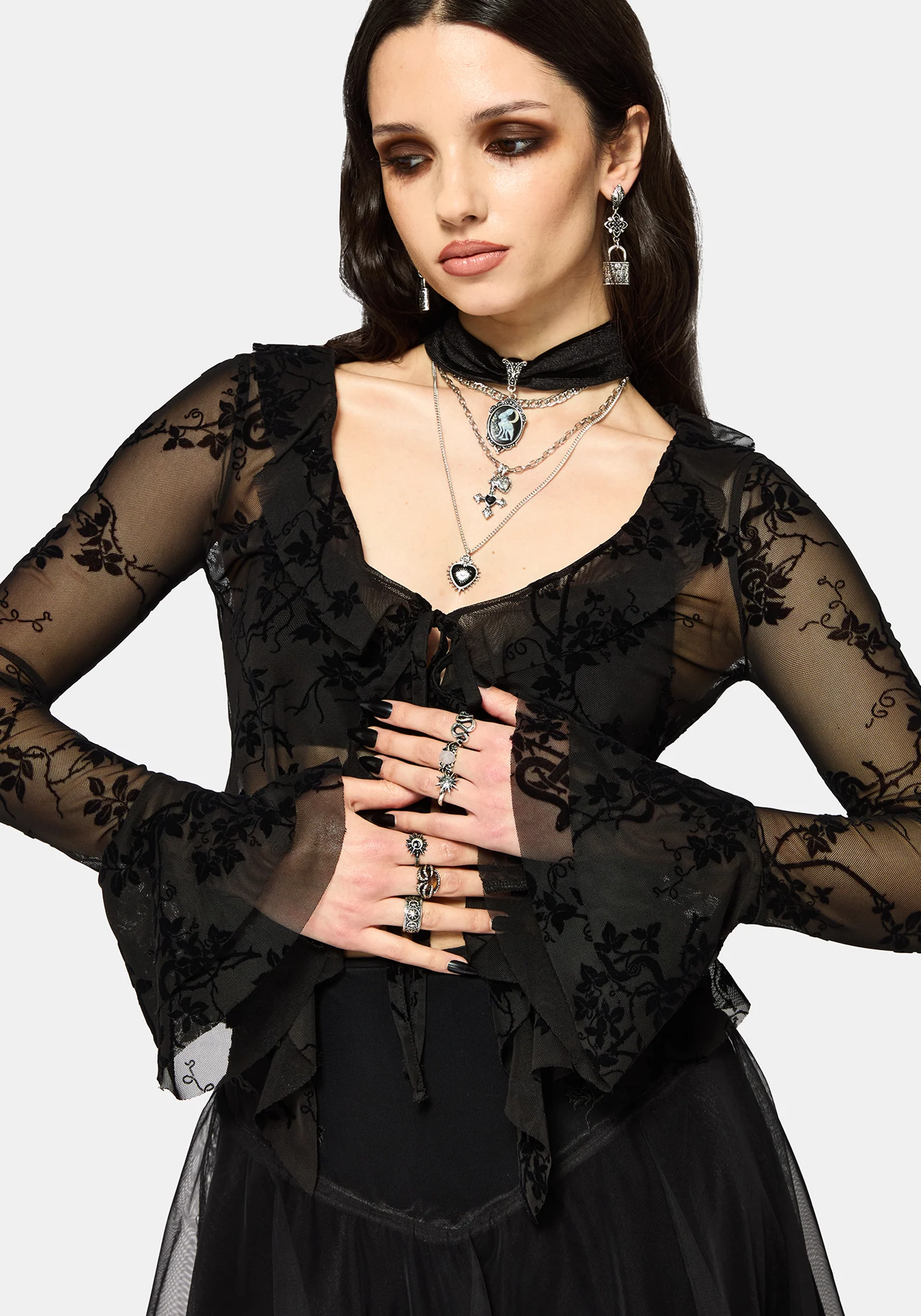Saski Dorn Flockdruck Mesh Krawatte Vorderseite Top - Image 4