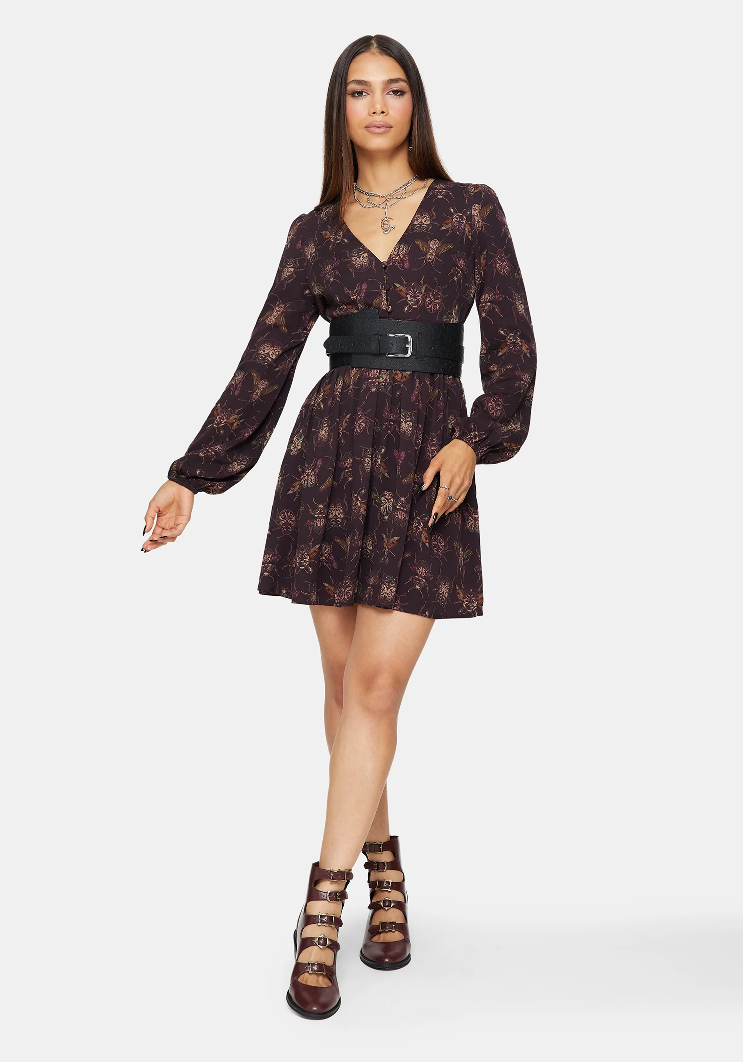 Scorn Käfer Bedruckt Lang Ärmel Mini Kleid - Image 6