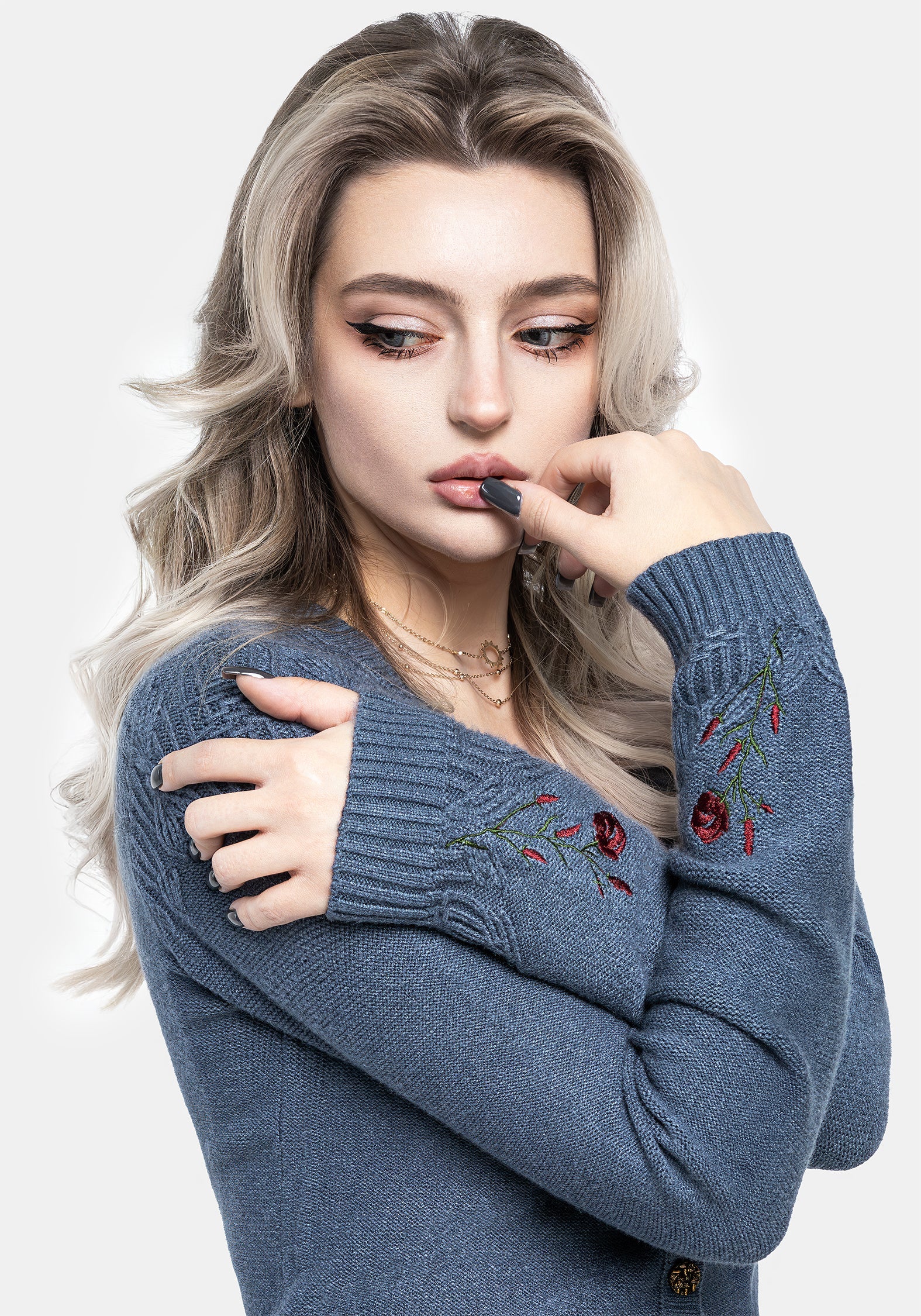 Selenia Motte Bestickt Zopf Twist Gestrickt Cardigan - Image 5