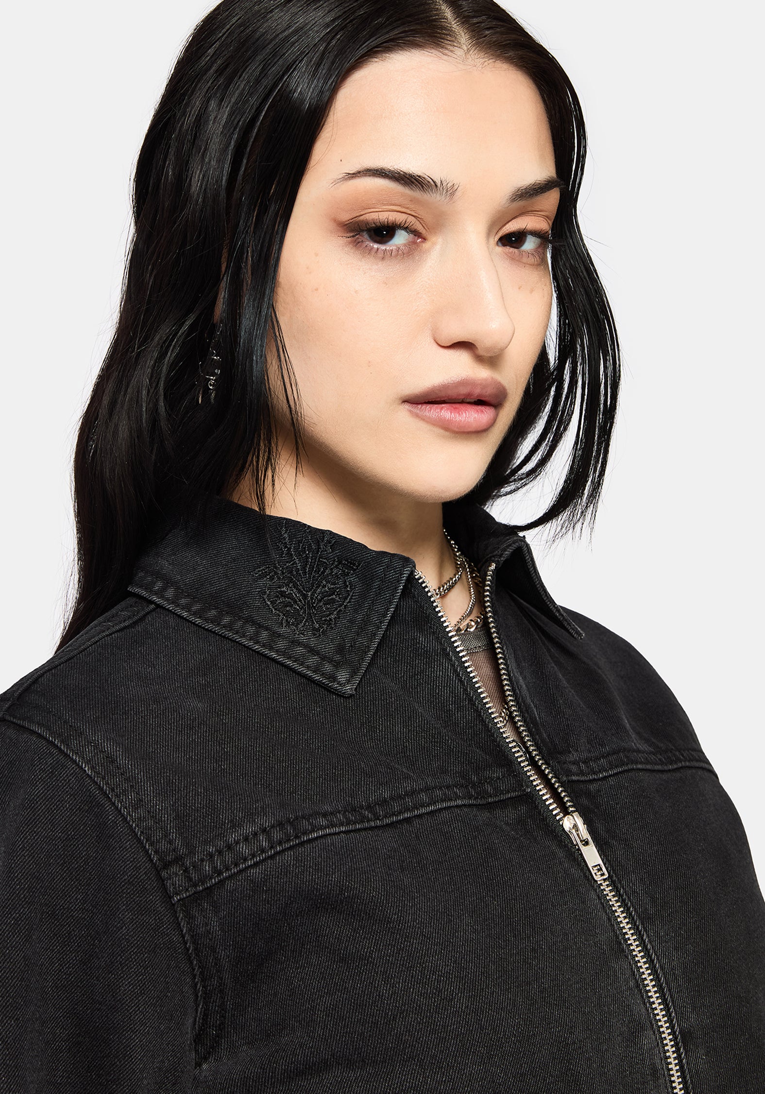 Selin Bestickt Kastenförmig Denim Jacke - Image 6