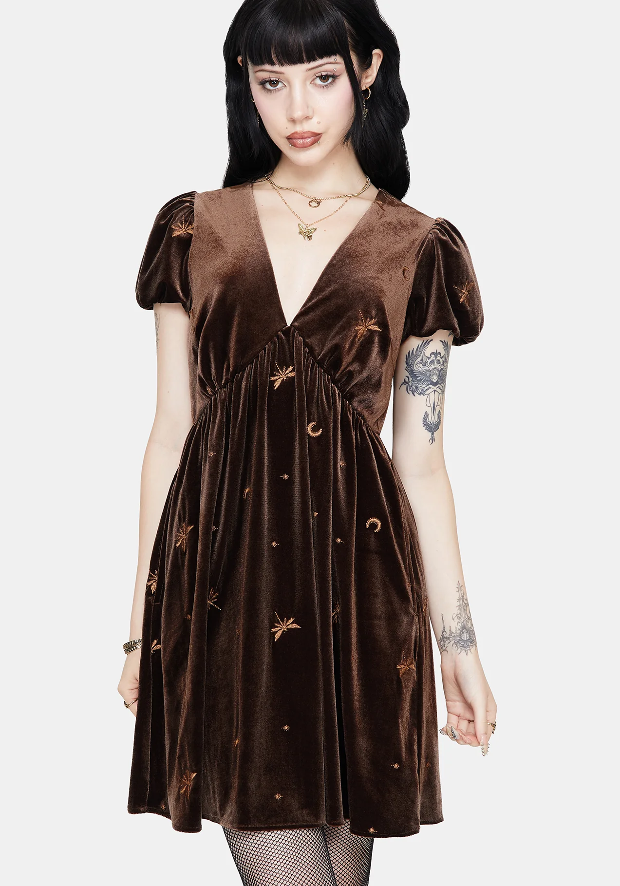 Seraphine Dragonfly Bestickt Velours Mini Kleid - Image 6
