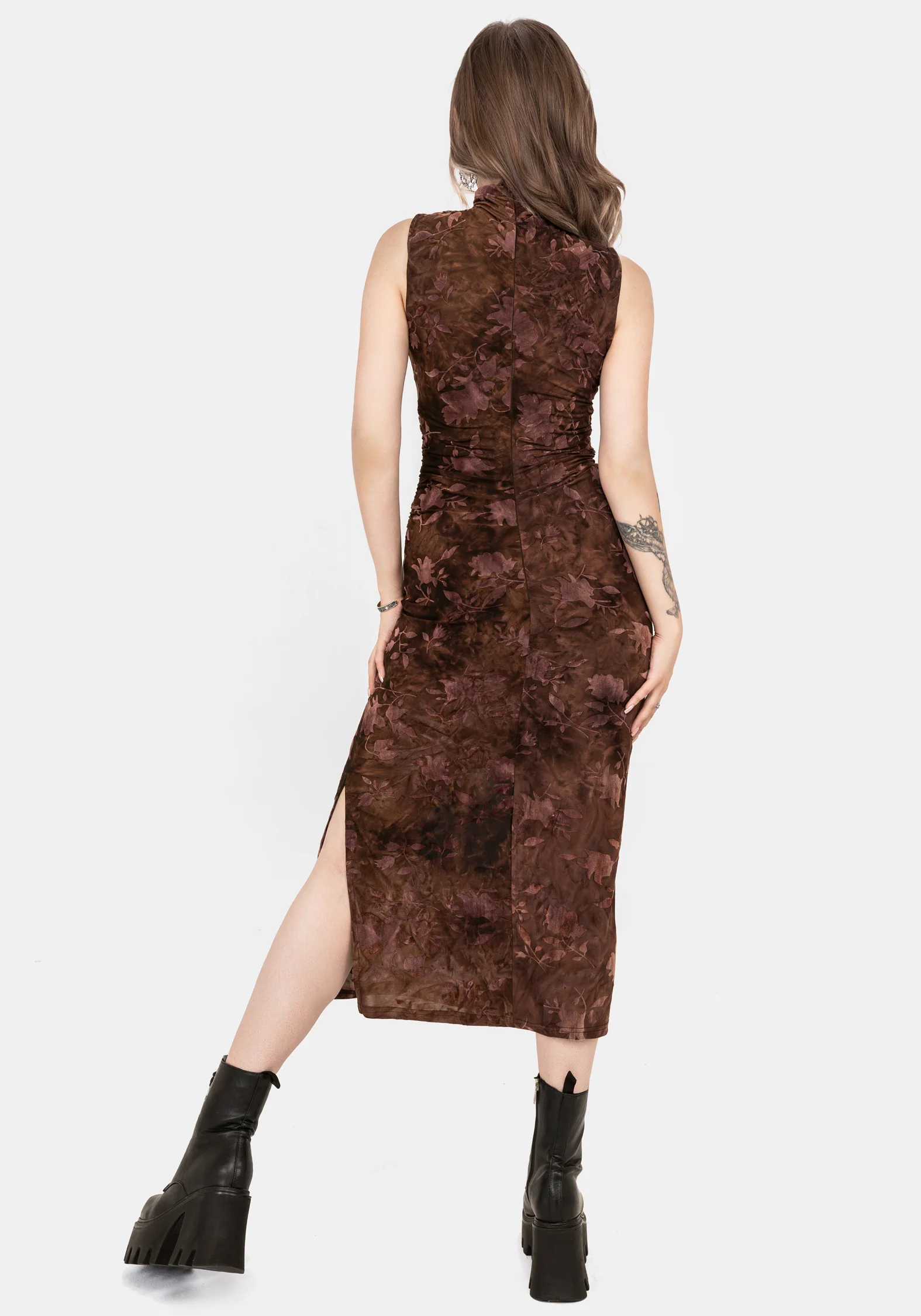 Serenade Hoch Hals Gerafft Blumenmuster Midaxi Kleid - Image 3
