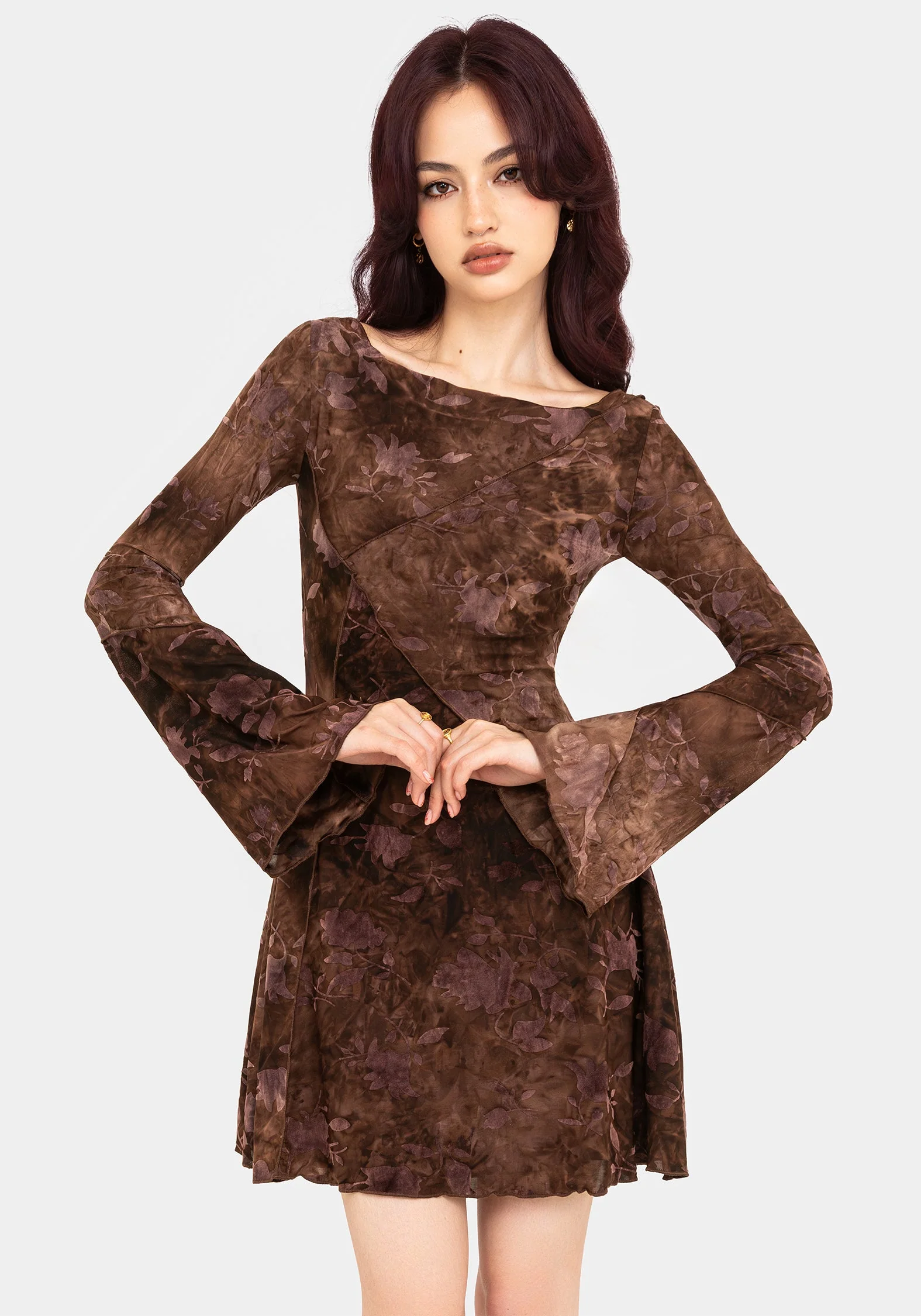 Serenade Lang Ärmel Blumenmuster Mini Kleid - Image 5